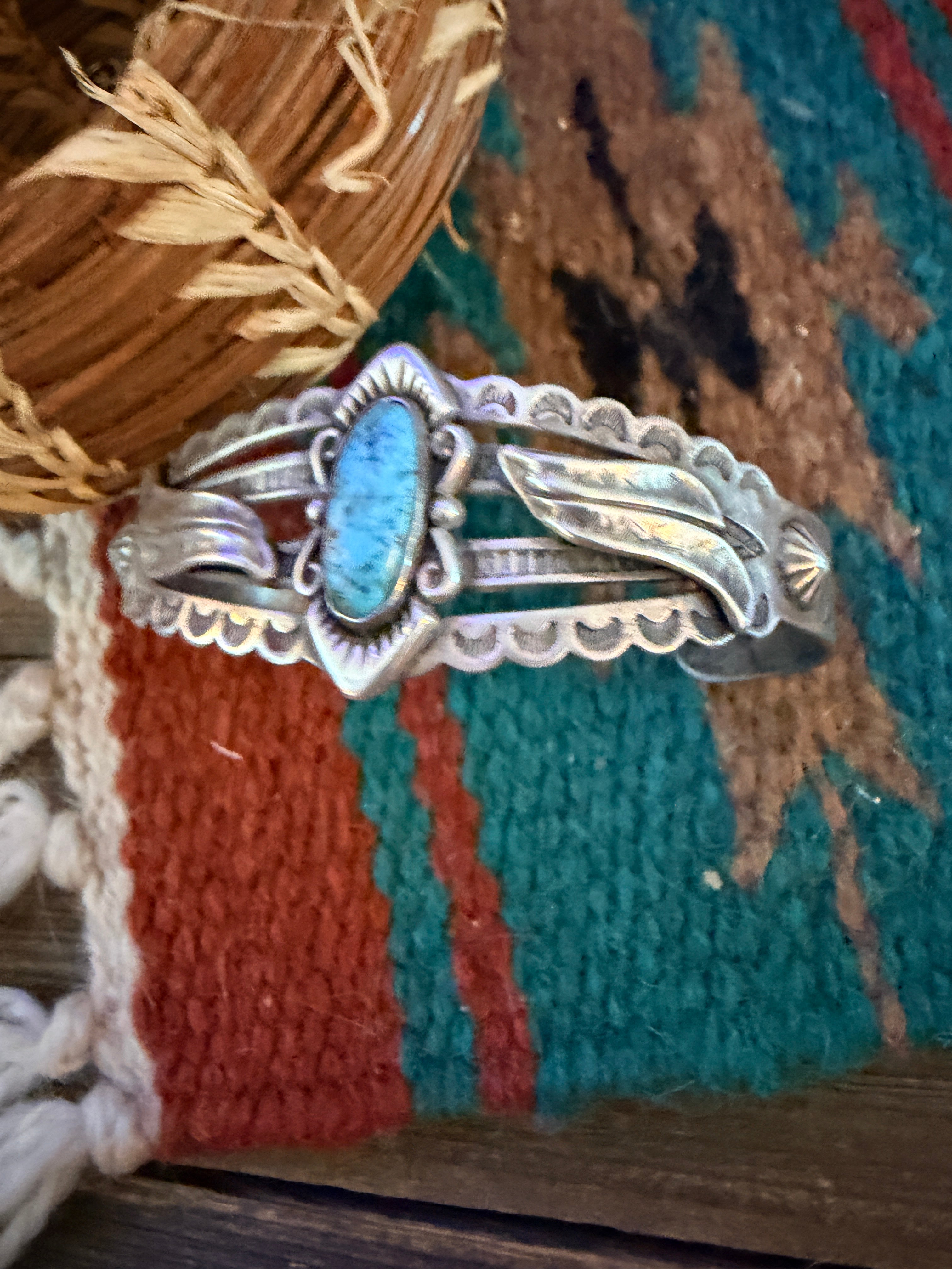 Handcrafted Old Pawn Sterling Silver & Turquoise Cuff Bracelet