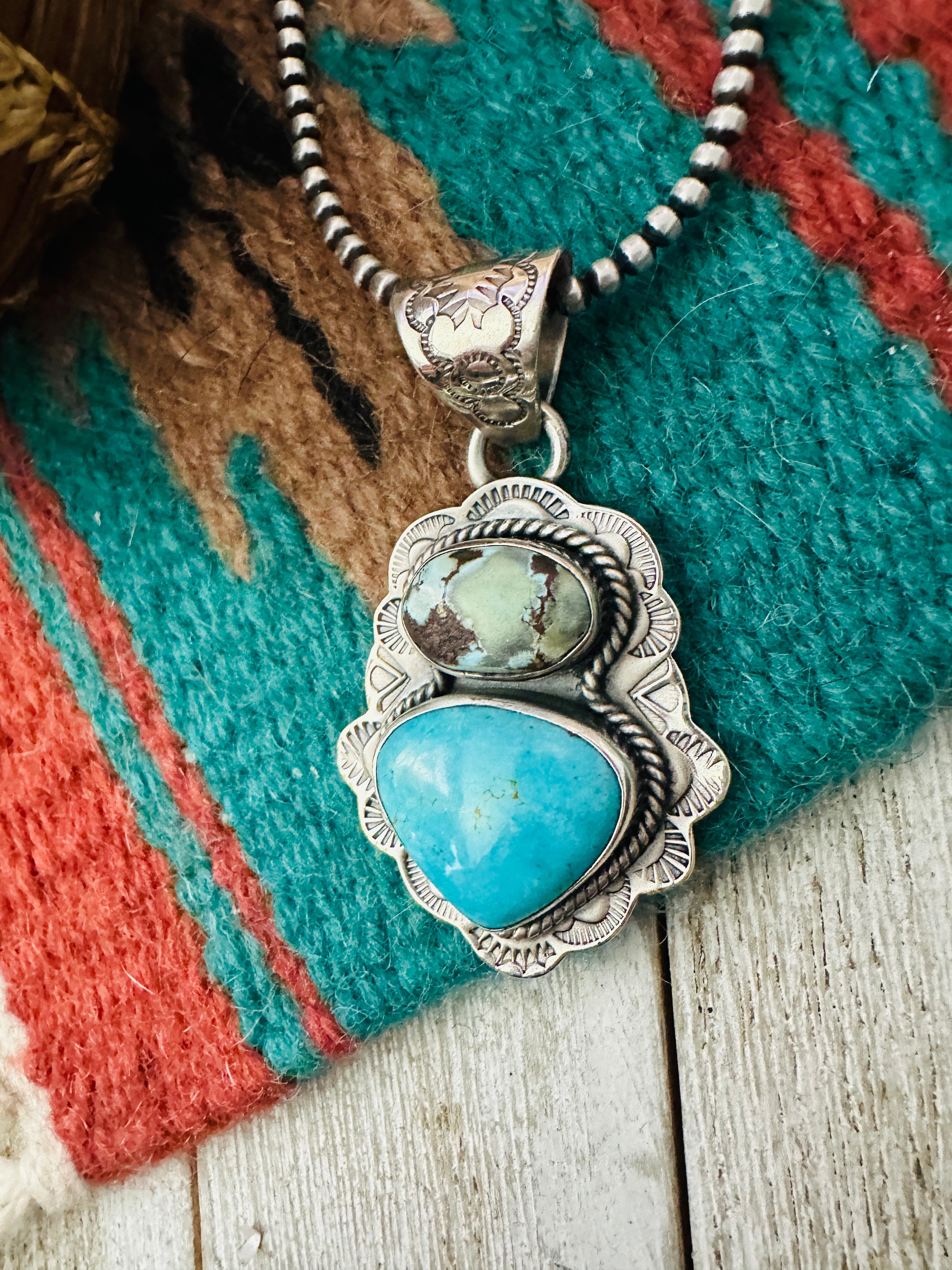 Handcrafted Sterling Silver & Multi Turquoise Pendant