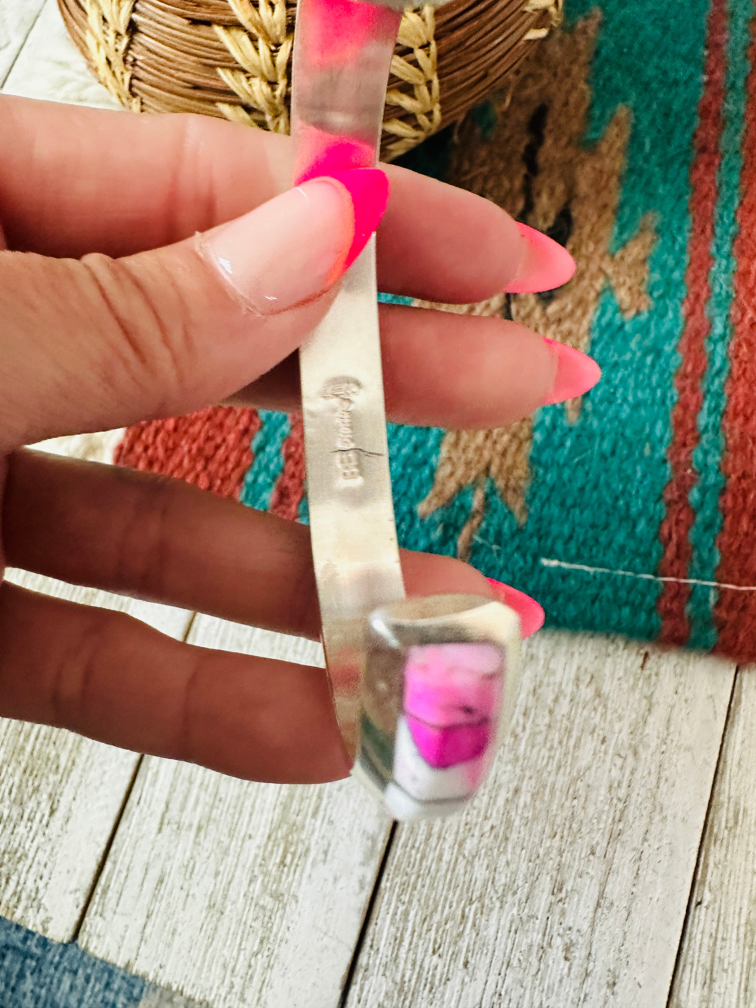 Handcrafted Cotton Candy & Sterling Silver Inlay Cuff Bracelet