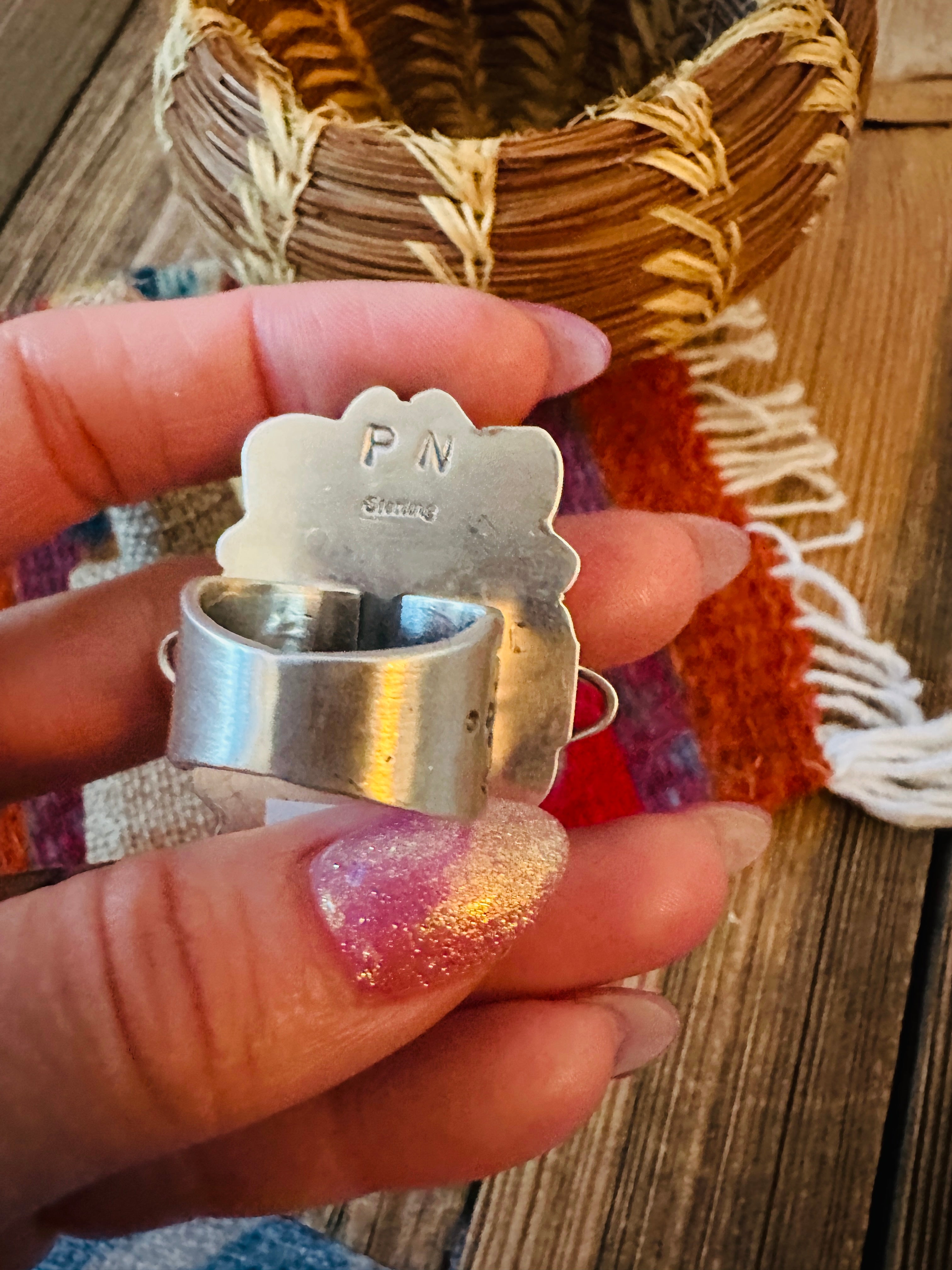 Handcrafted Blackjack Turquoise & Sterling Silver Ring Size 7.25