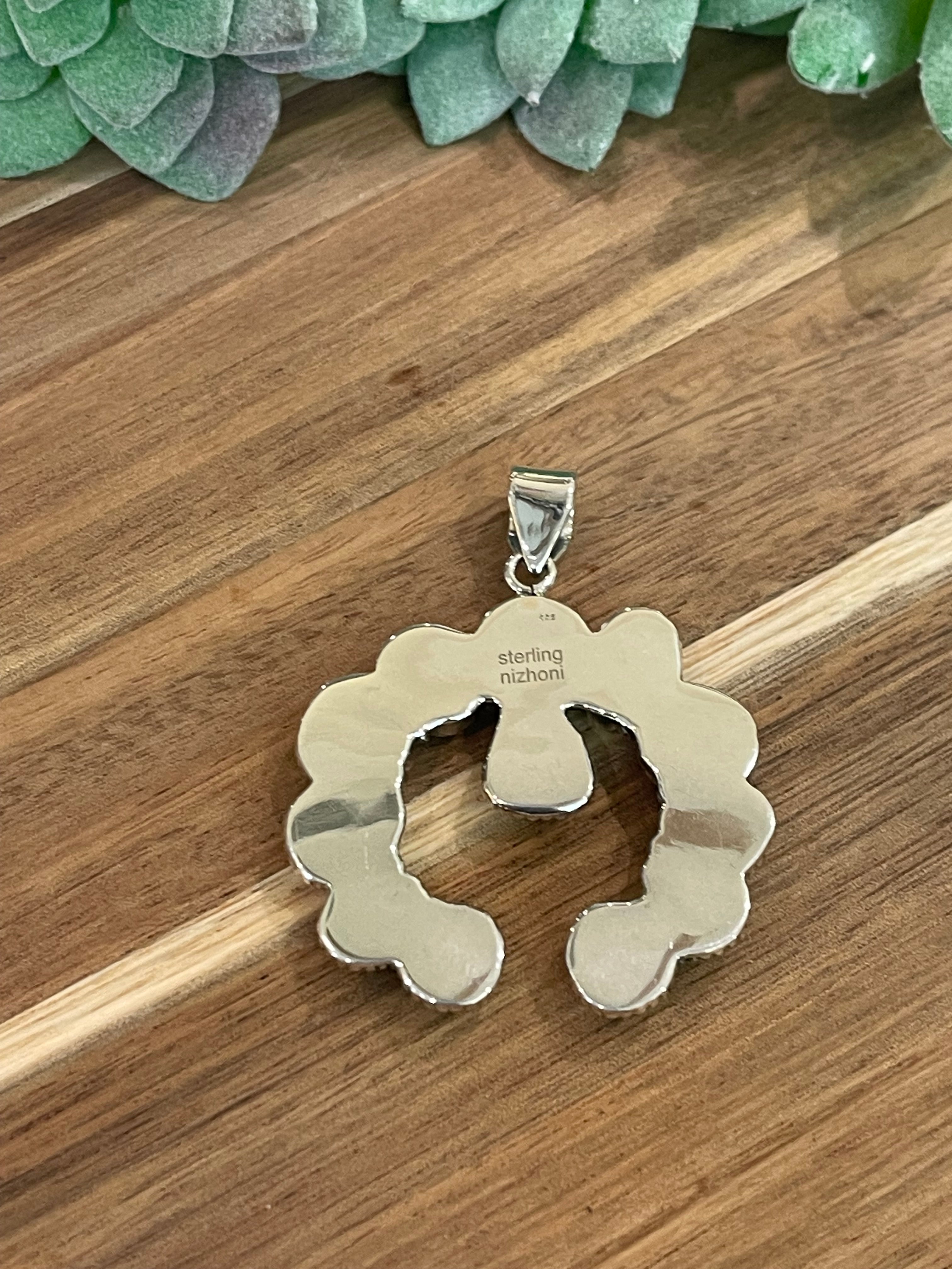 Handmade Sterling Silver & Sonoran Mountain Turquoise Naja Pendant- Greener