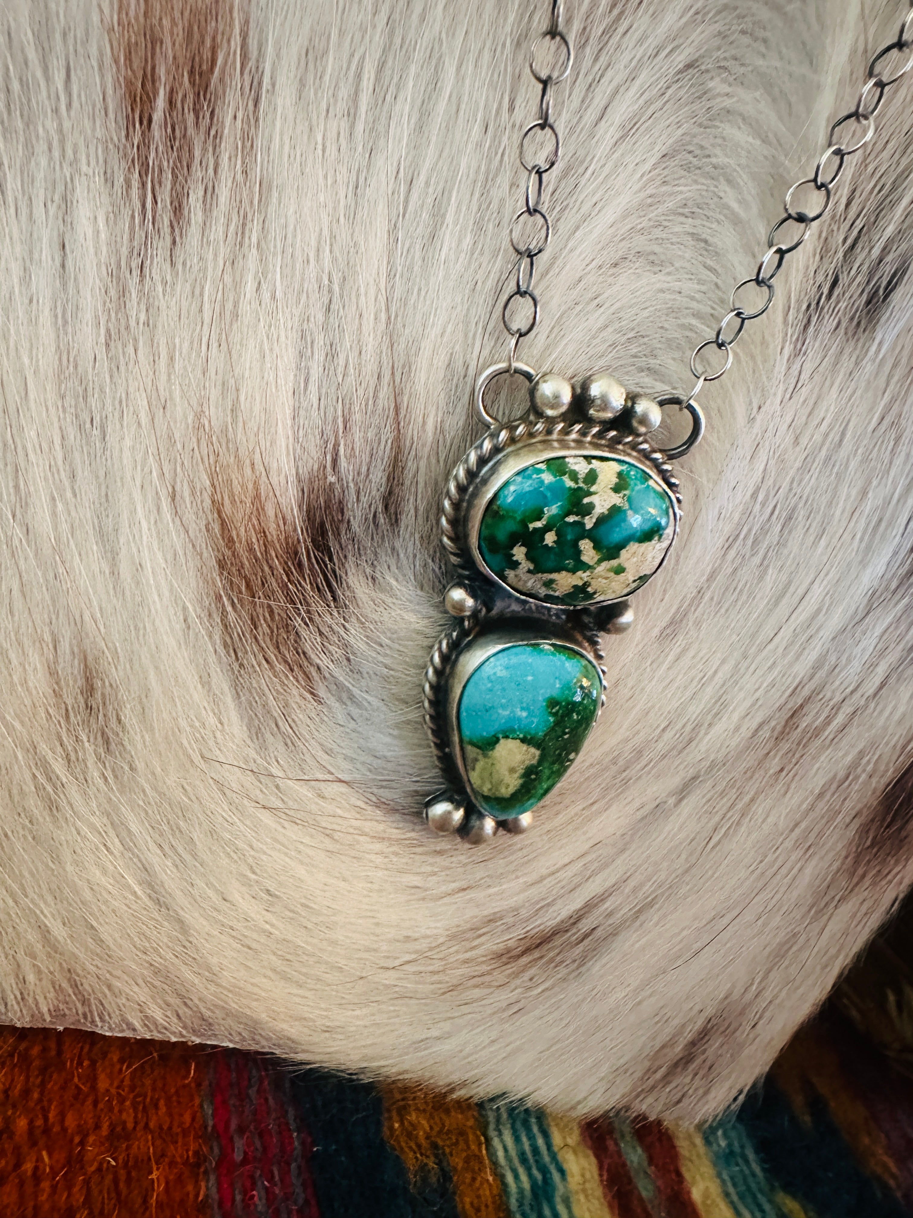 Handcrafted Sonoran Mountain Turquoise & Sterling Silver Necklace by Vicky Hicks