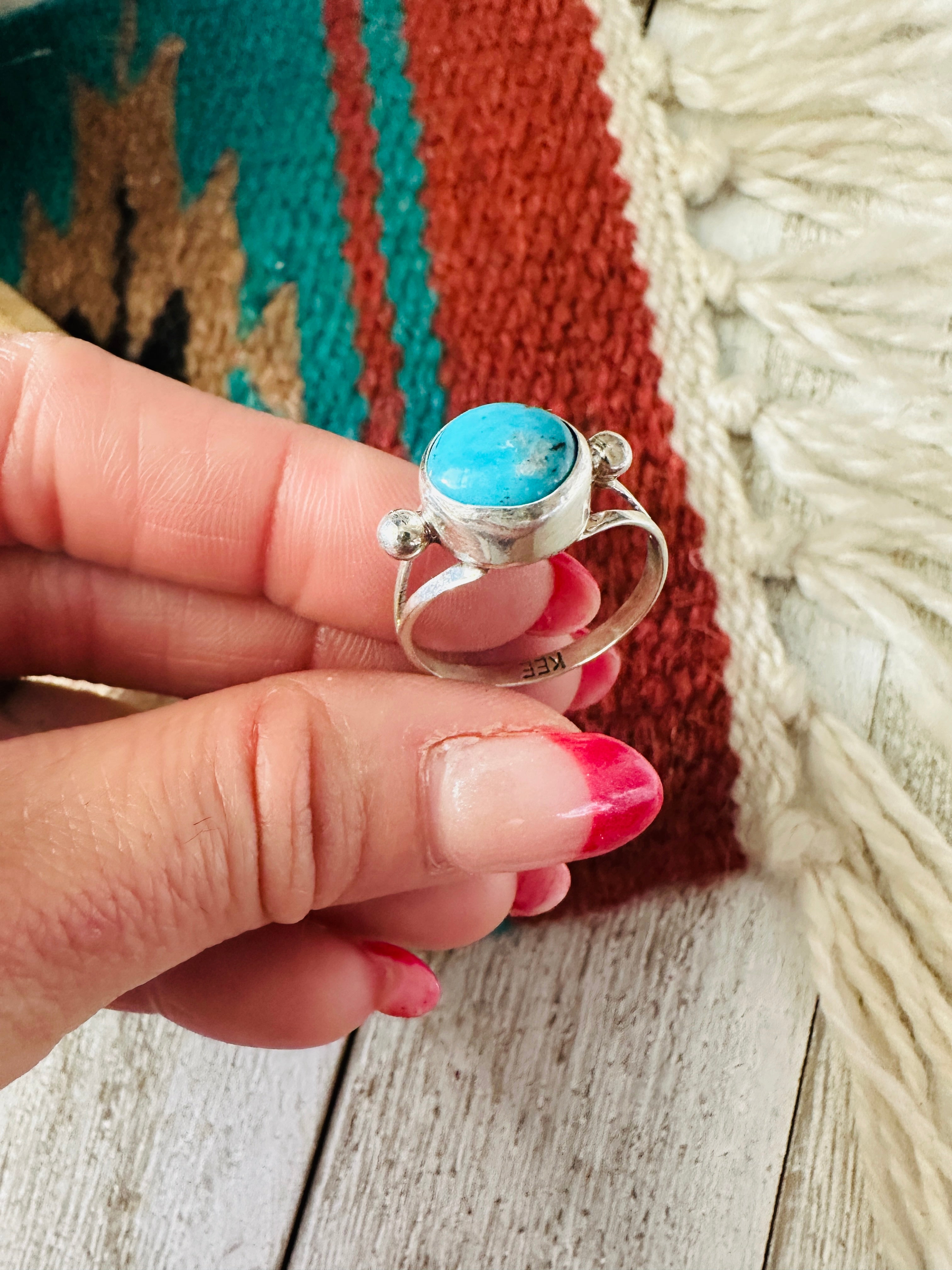 Handcrafted Sterling Silver & Turquoise Ring Size 9