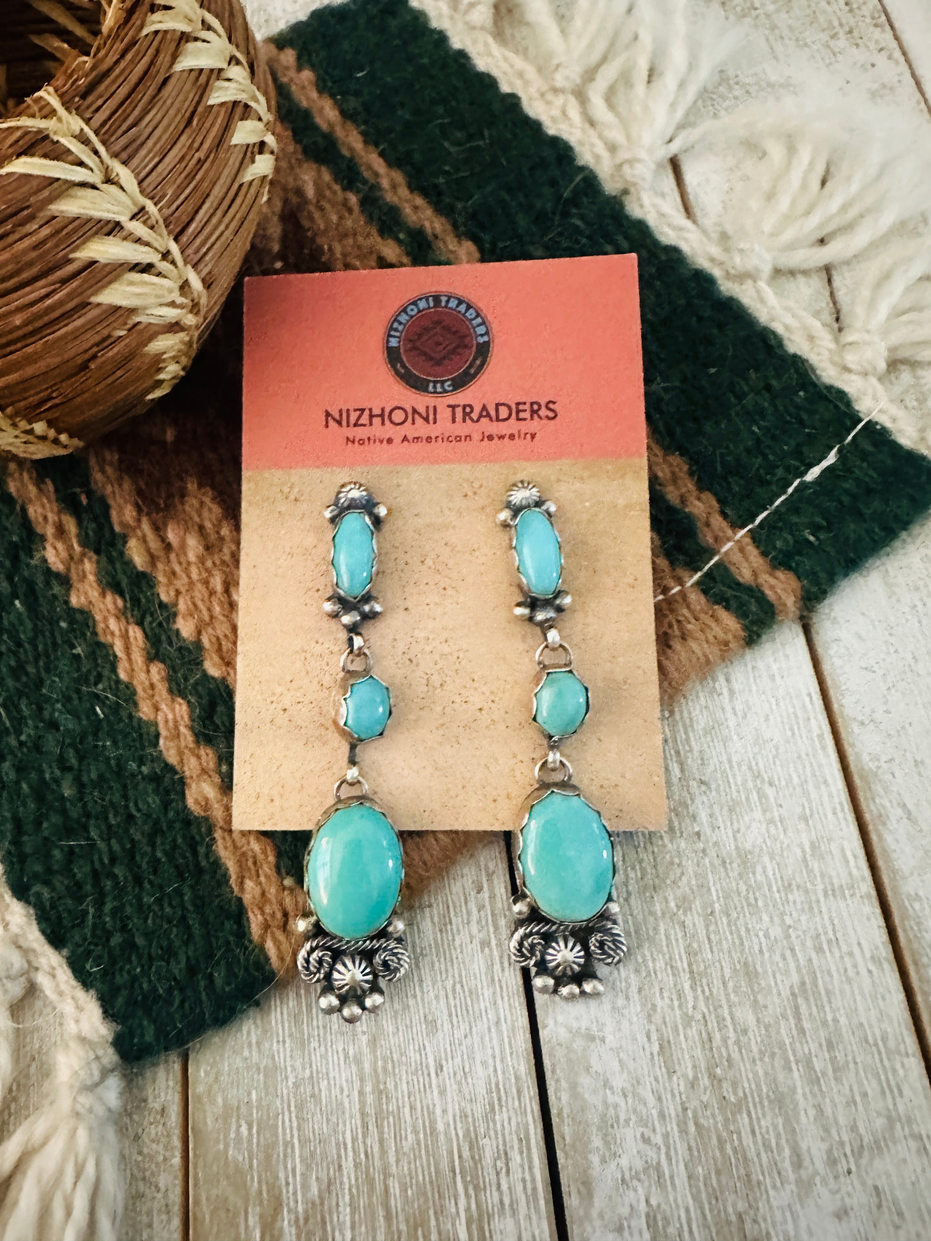 Navajo Sterling Silver & Turquoise Dangle Earrings