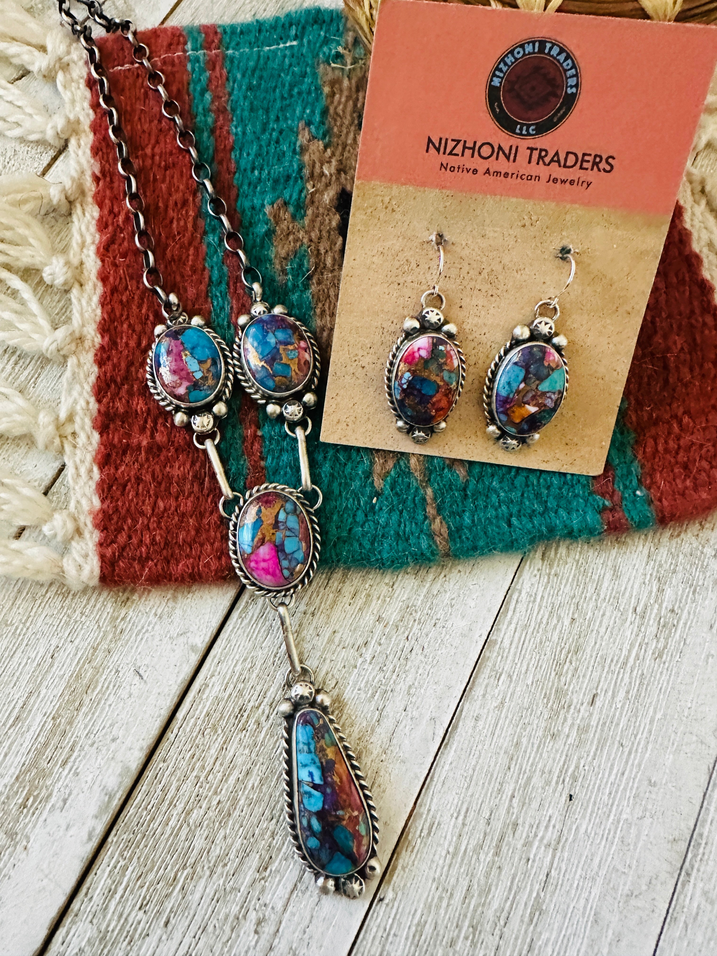 Handcrafted Sterling Silver & Pink Dream Mojave Lariat Necklace Set by Augustine Largo