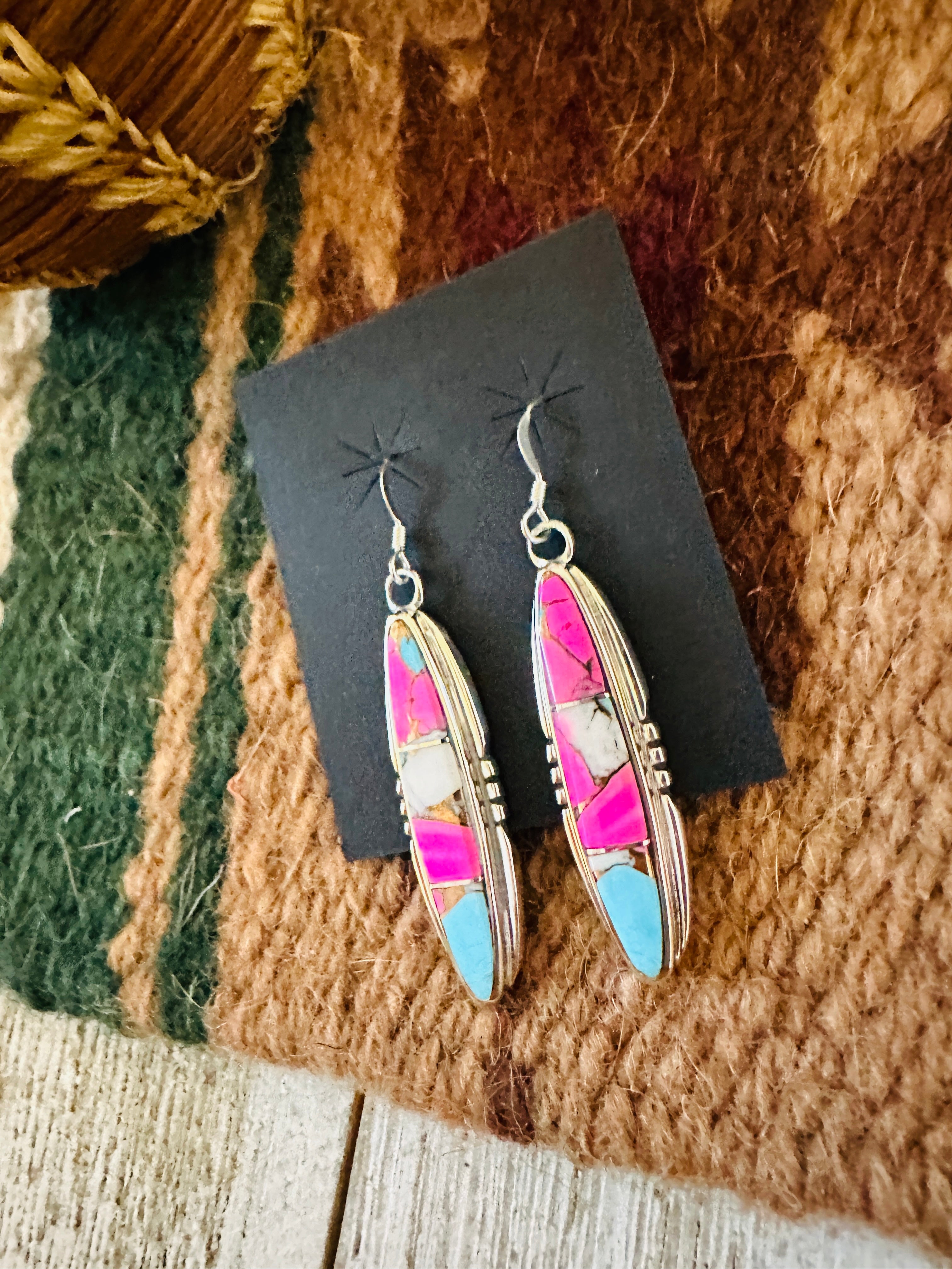 Handcrafted Cotton Candy and Sterling Silver Inlay Dangle Earrings