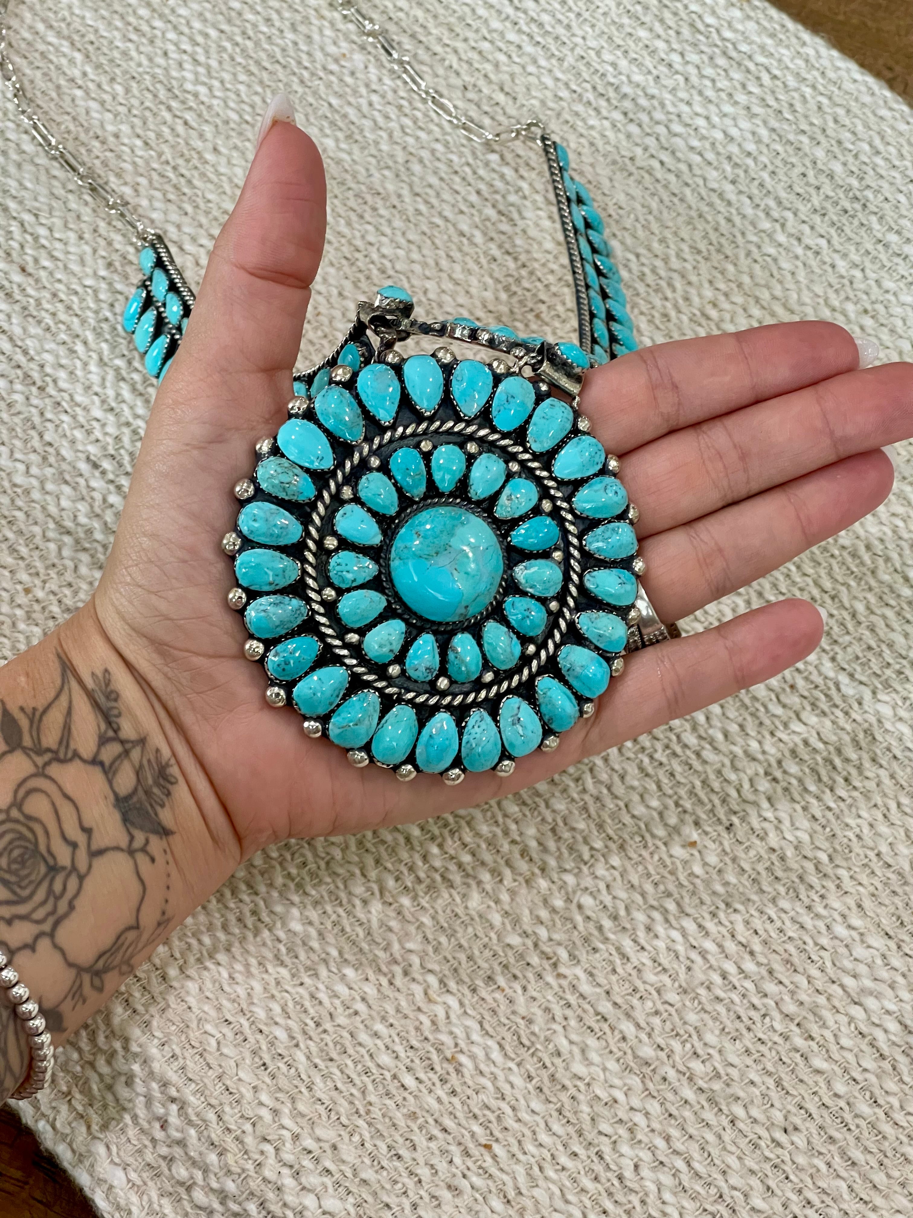 Handmade Sterling Silver & Turquoise Cluster Necklace