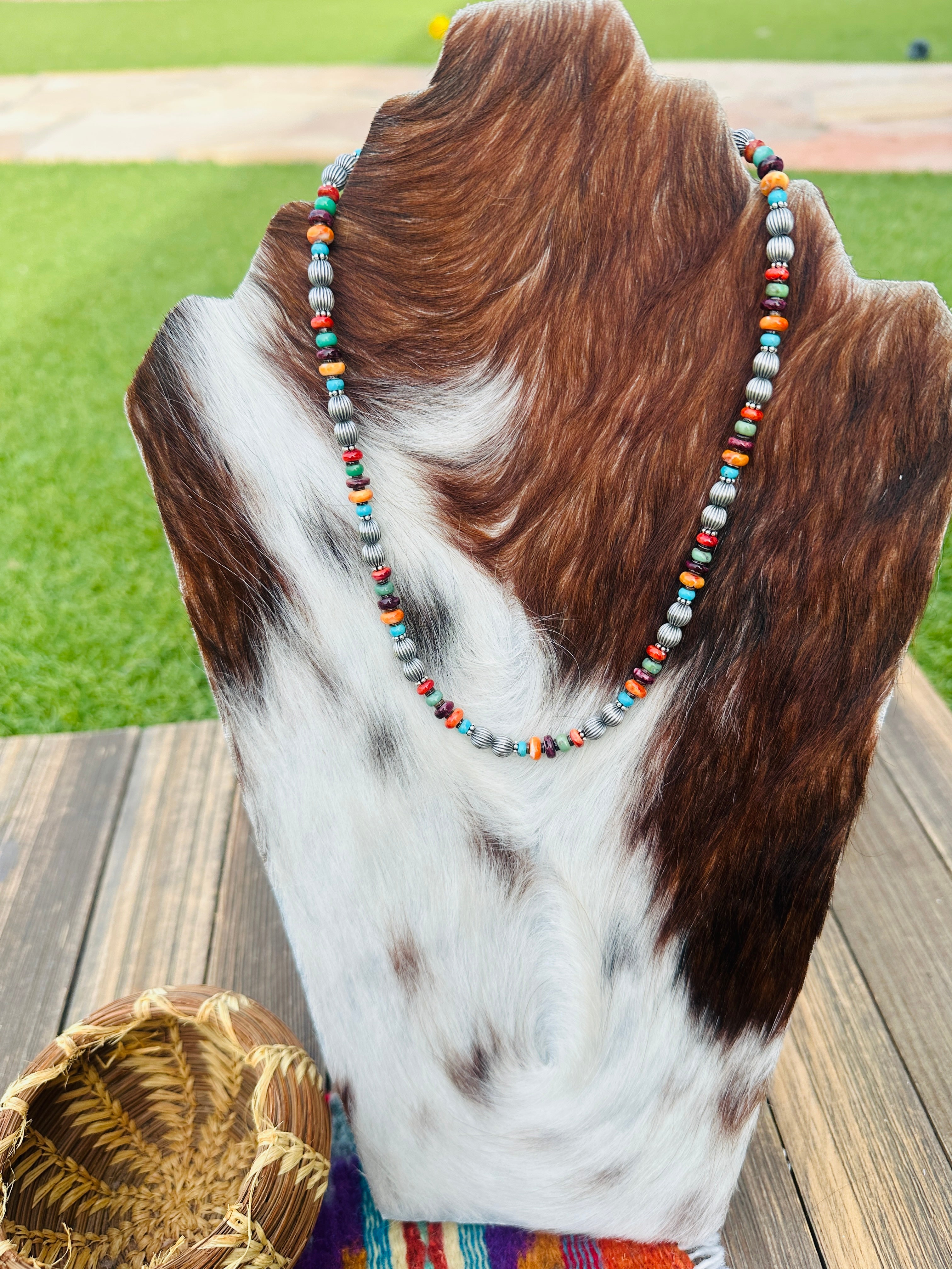 Handcrafted Multi Stone & Sterling Silver 16” Beaded Necklace