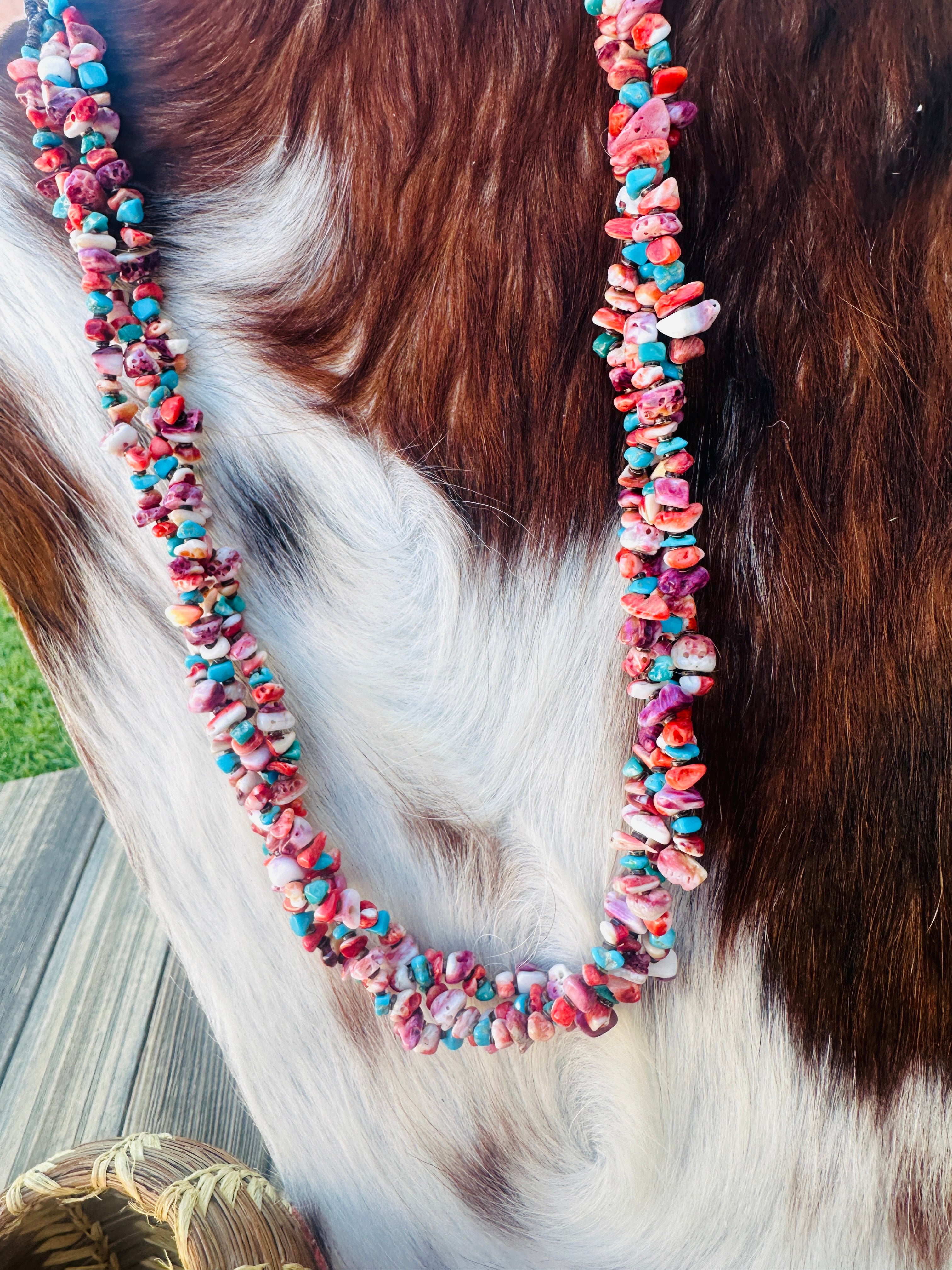 Old Pawn Handcrafted Spiny Oyster, Heishi & Sterling Silver Beaded 22” Necklace