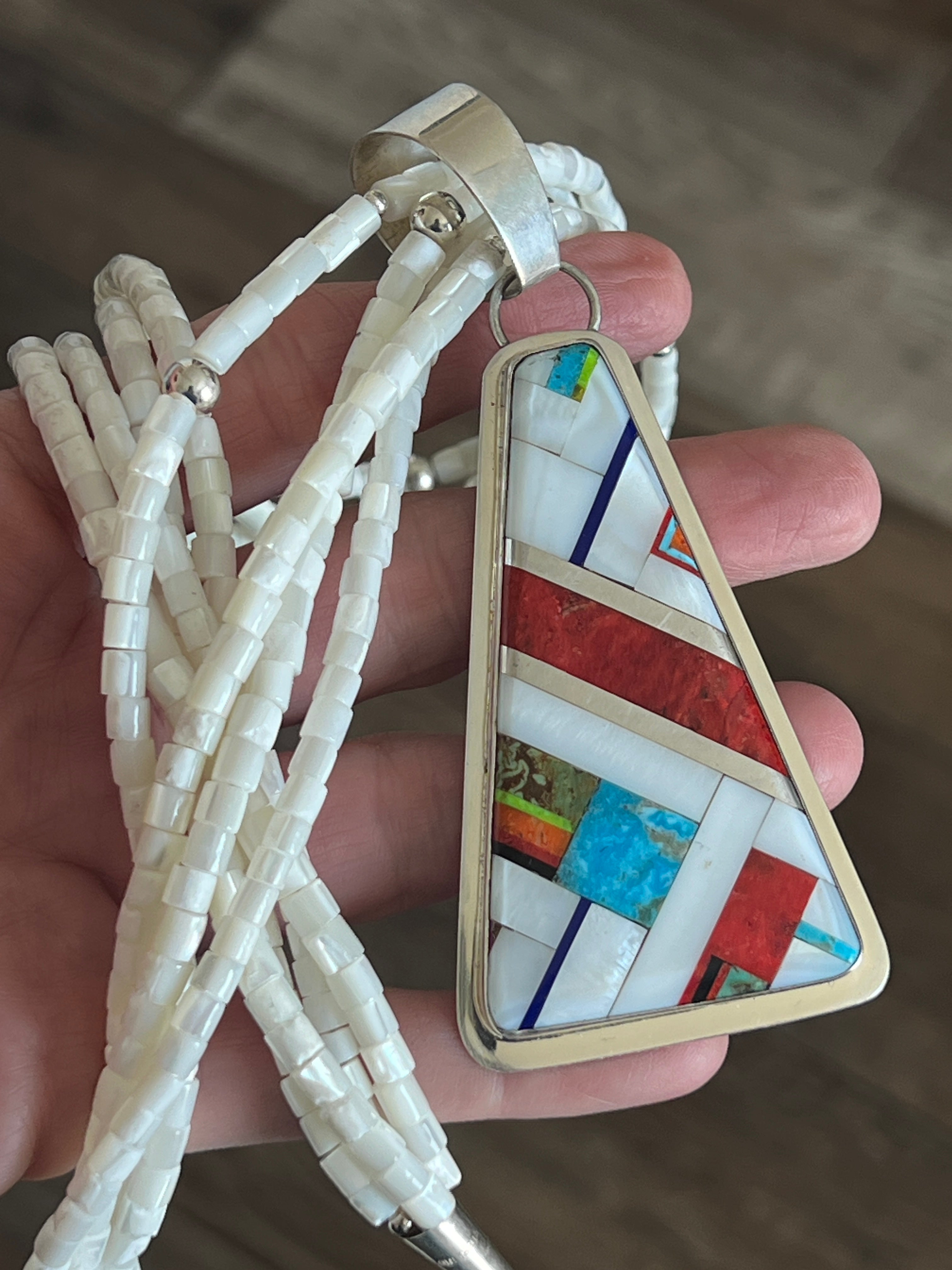 Daniel Coriz Mother Of Pearl Beaded Inlay Necklace