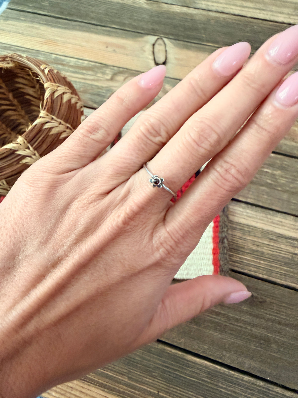 Handmade Sterling Silver & Garnet Adjustable Ring