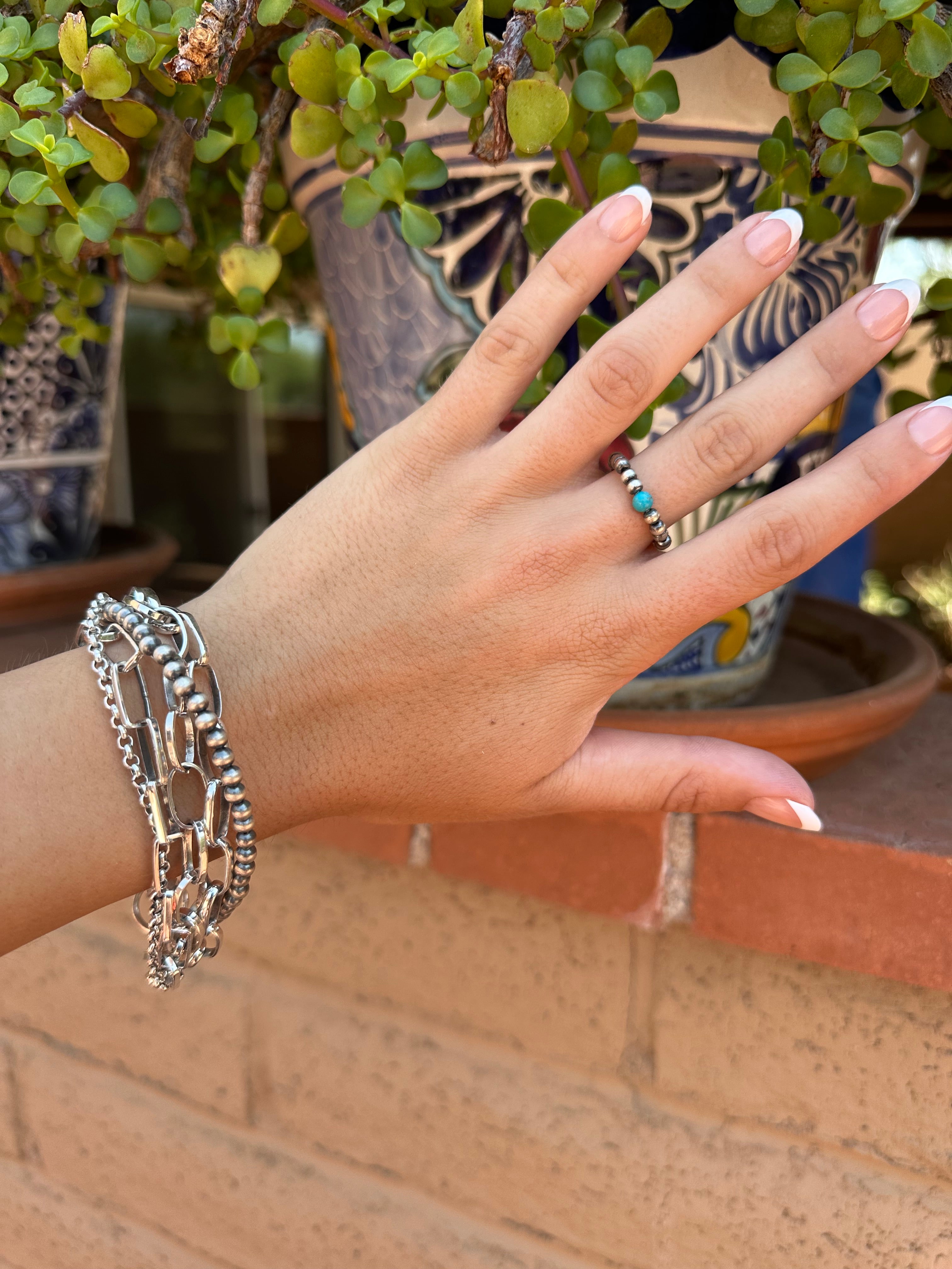 THE VENICE BAND Handmade Sterling Silver Pearl Style Beaded Stretch Ring