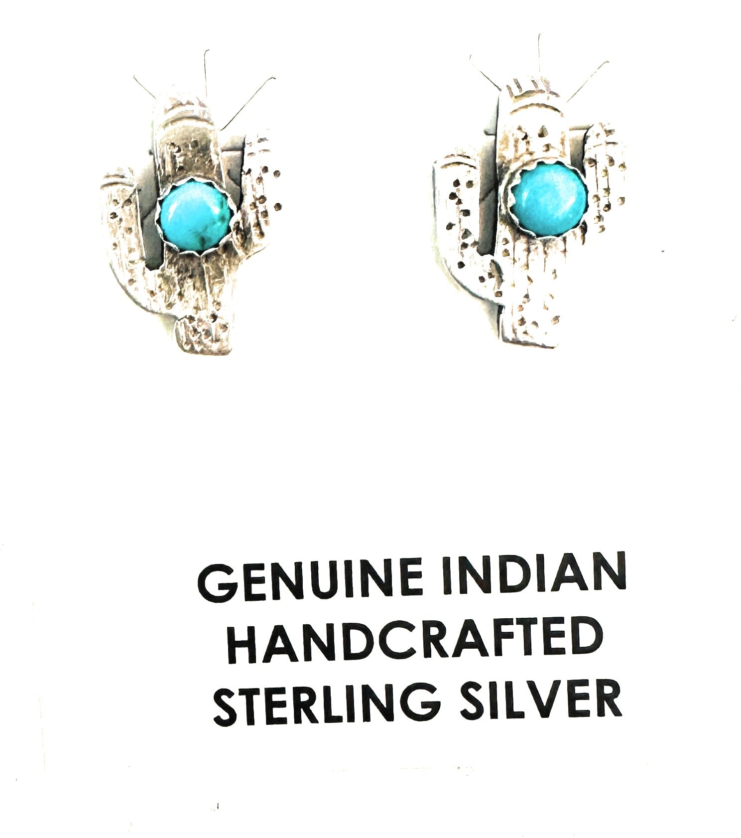 Handcrafted Sterling Silver & Turquoise Cactus Stud Earrings
