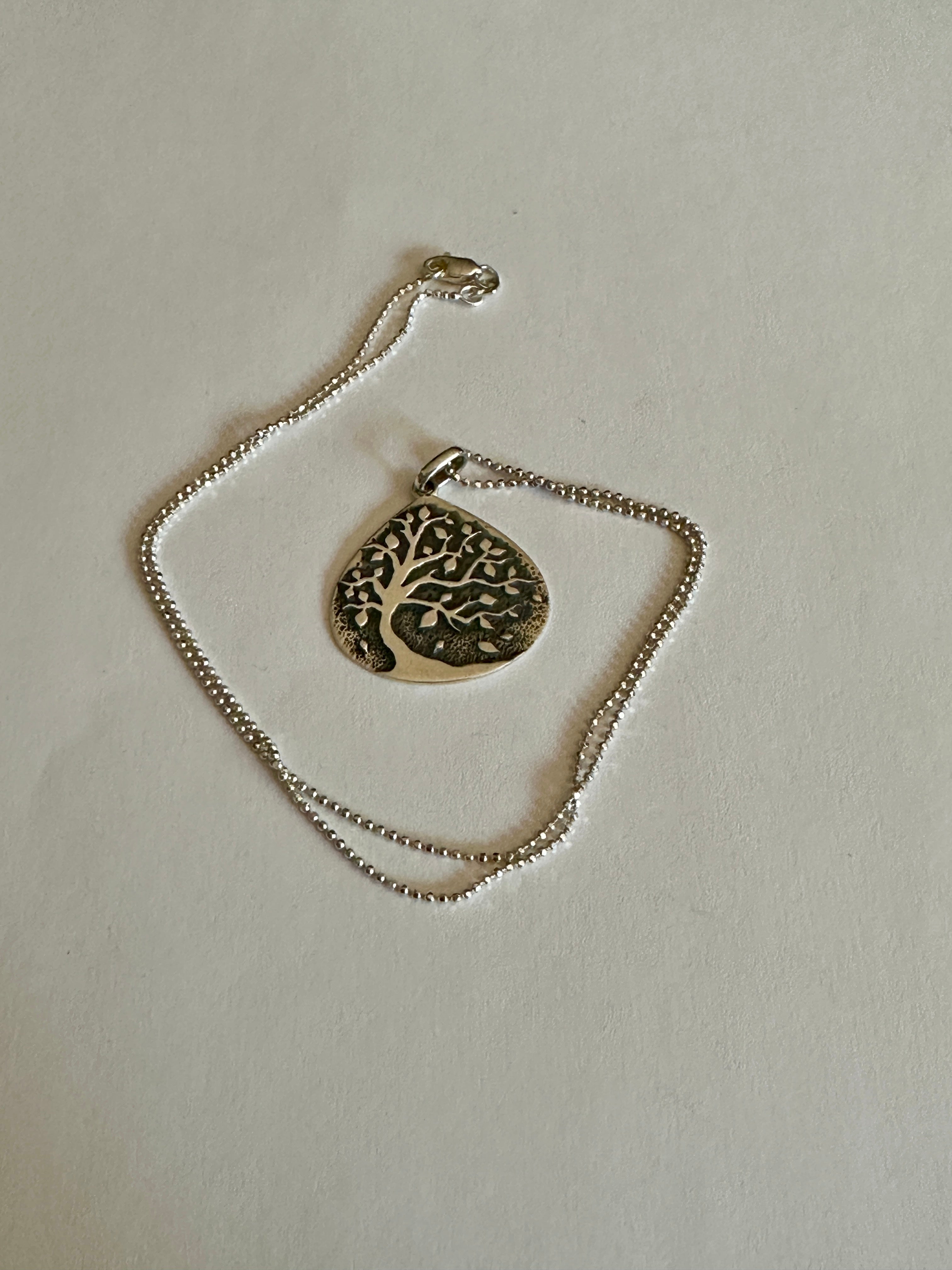 Tree in Teardrop Pendant Necklace