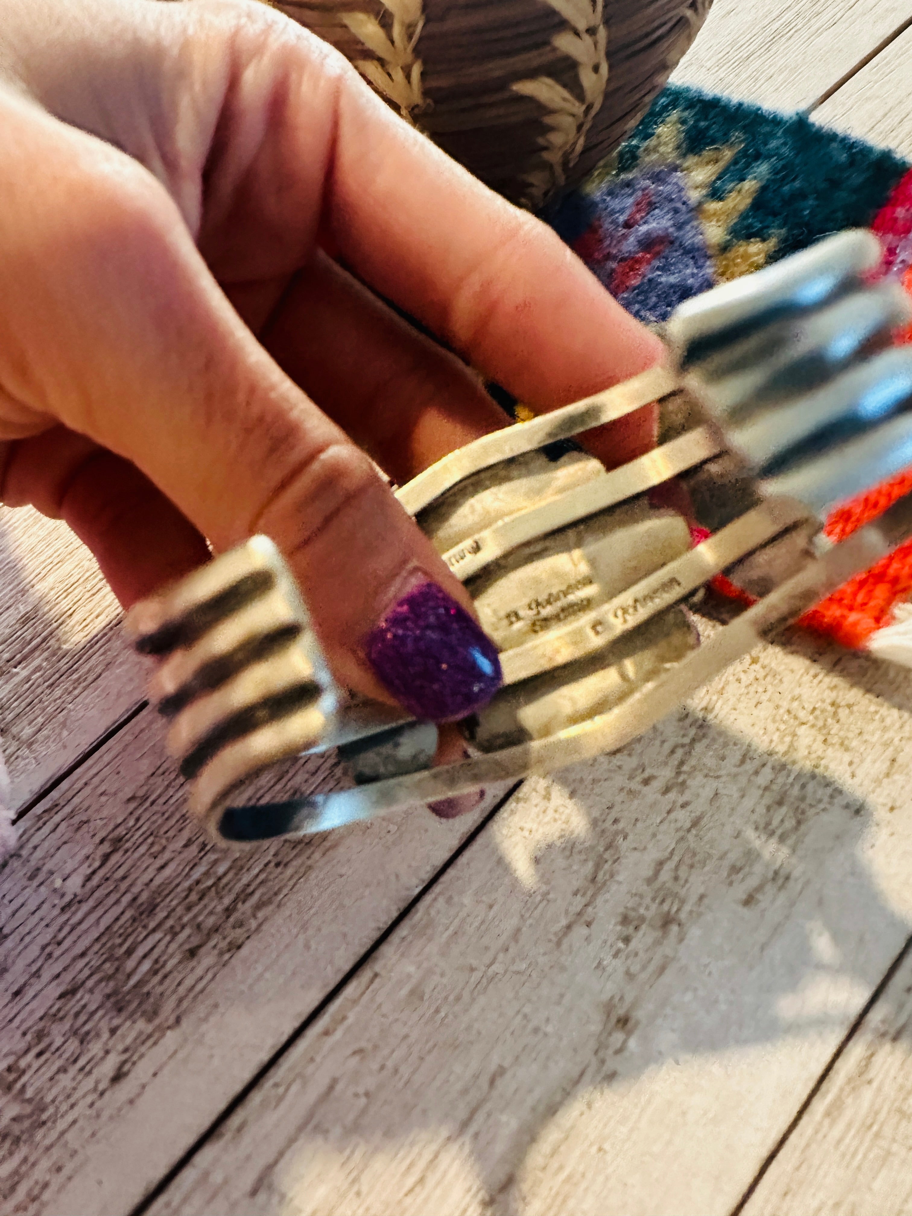Handcrafted Golden Hills Turquoise & Sterling Silver Cluster Cuff Bracelet /
