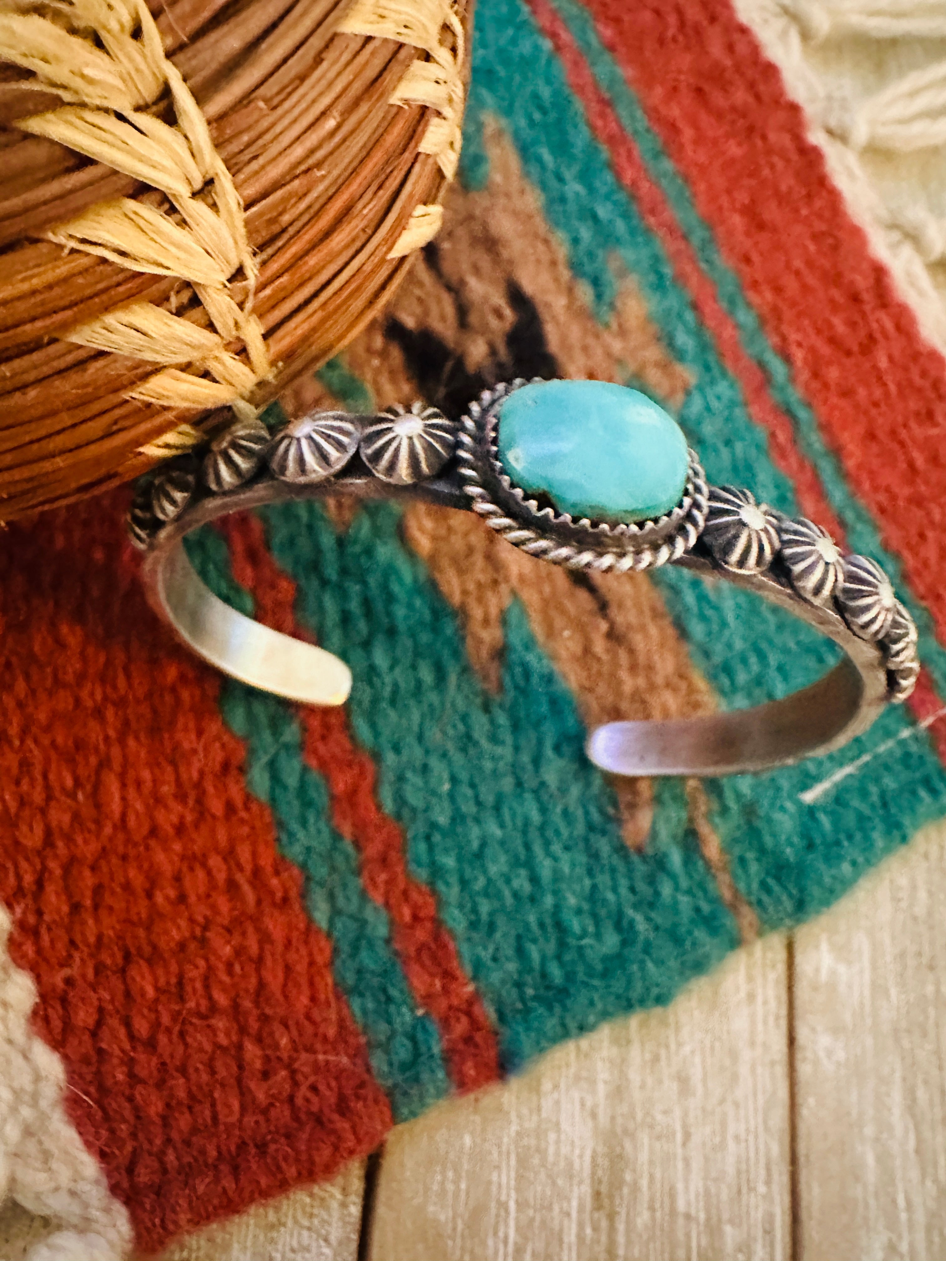 Handcrafted Turquoise & Sterling Silver Cuff Bracelet by Kevin Billah