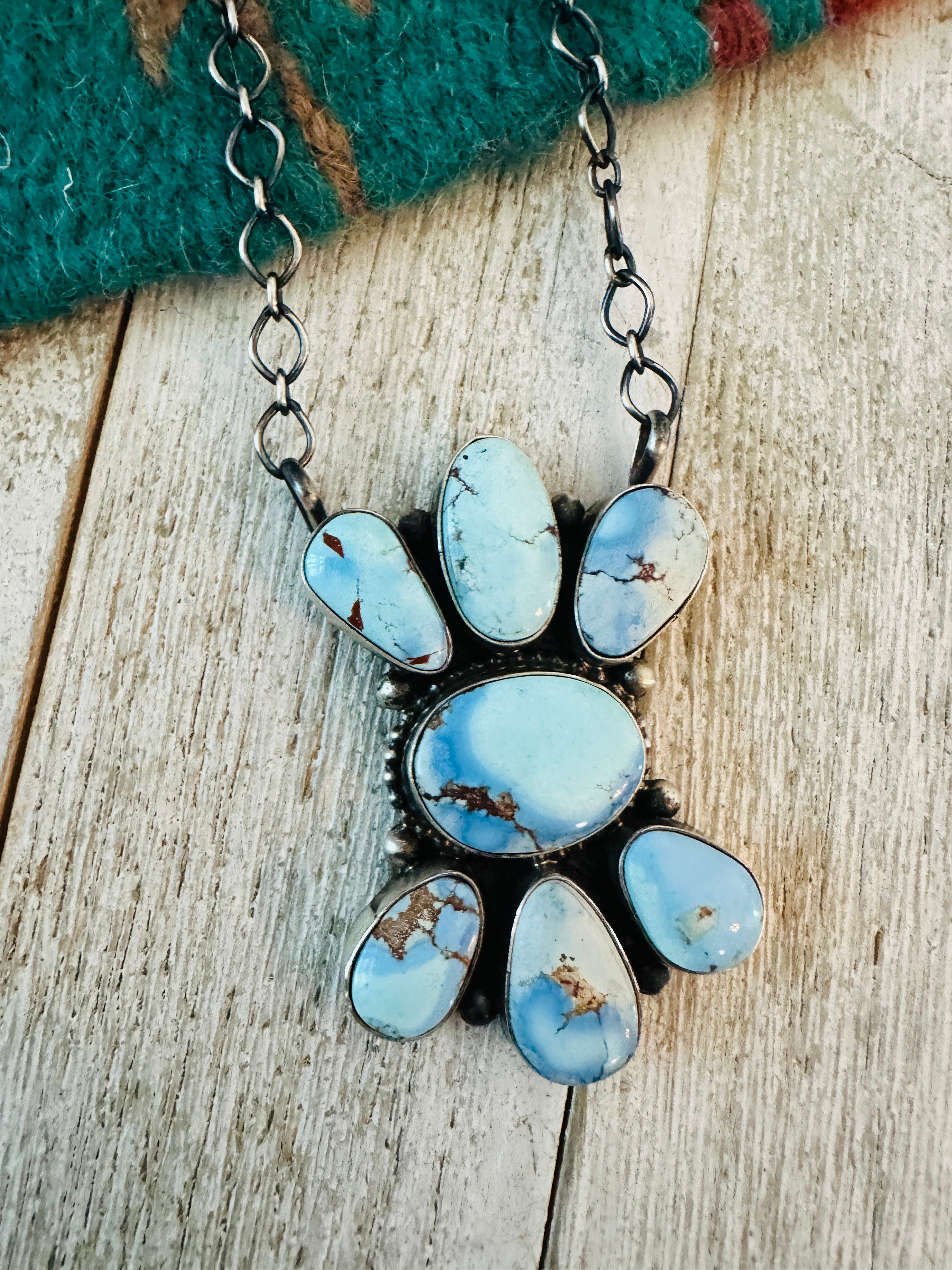 Handcrafted Sterling Silver & Golden Hills Turquoise Cluster Necklace