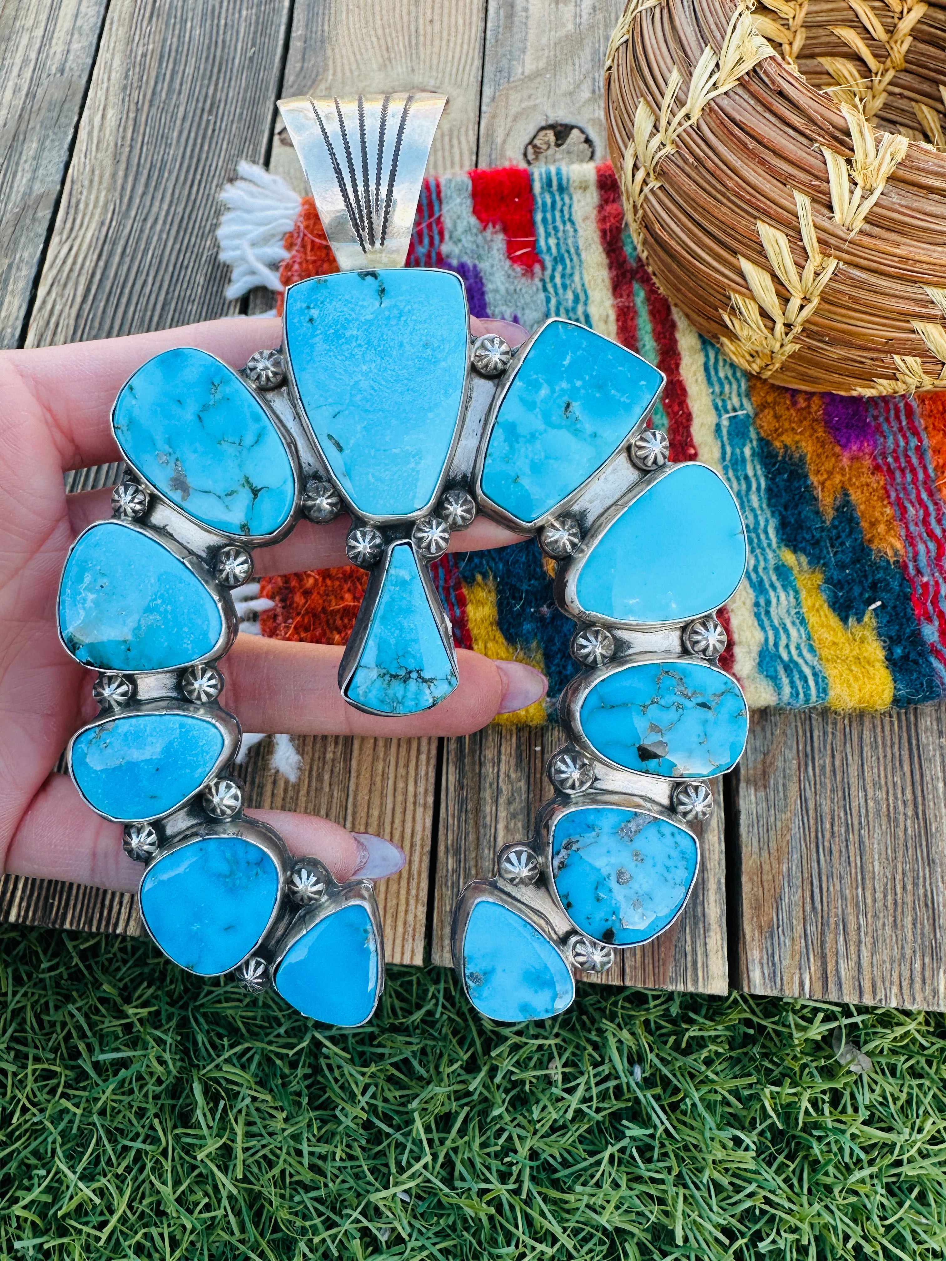 Handcrafted Sterling Silver & Turquoise Jumbo Naja Pendant