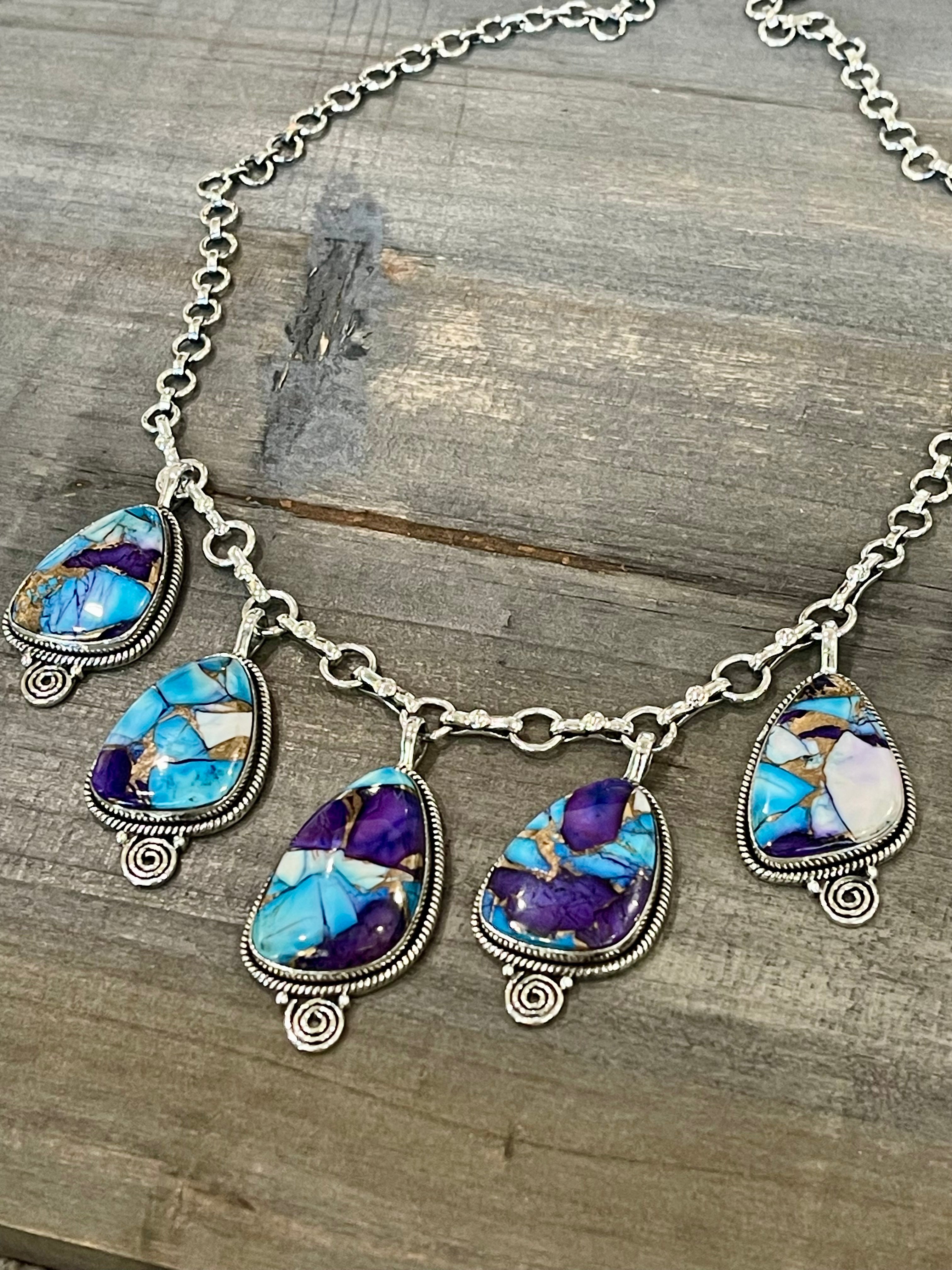 Handmade Sterling Silver & Purple Kingman Mojave Dangle Necklace