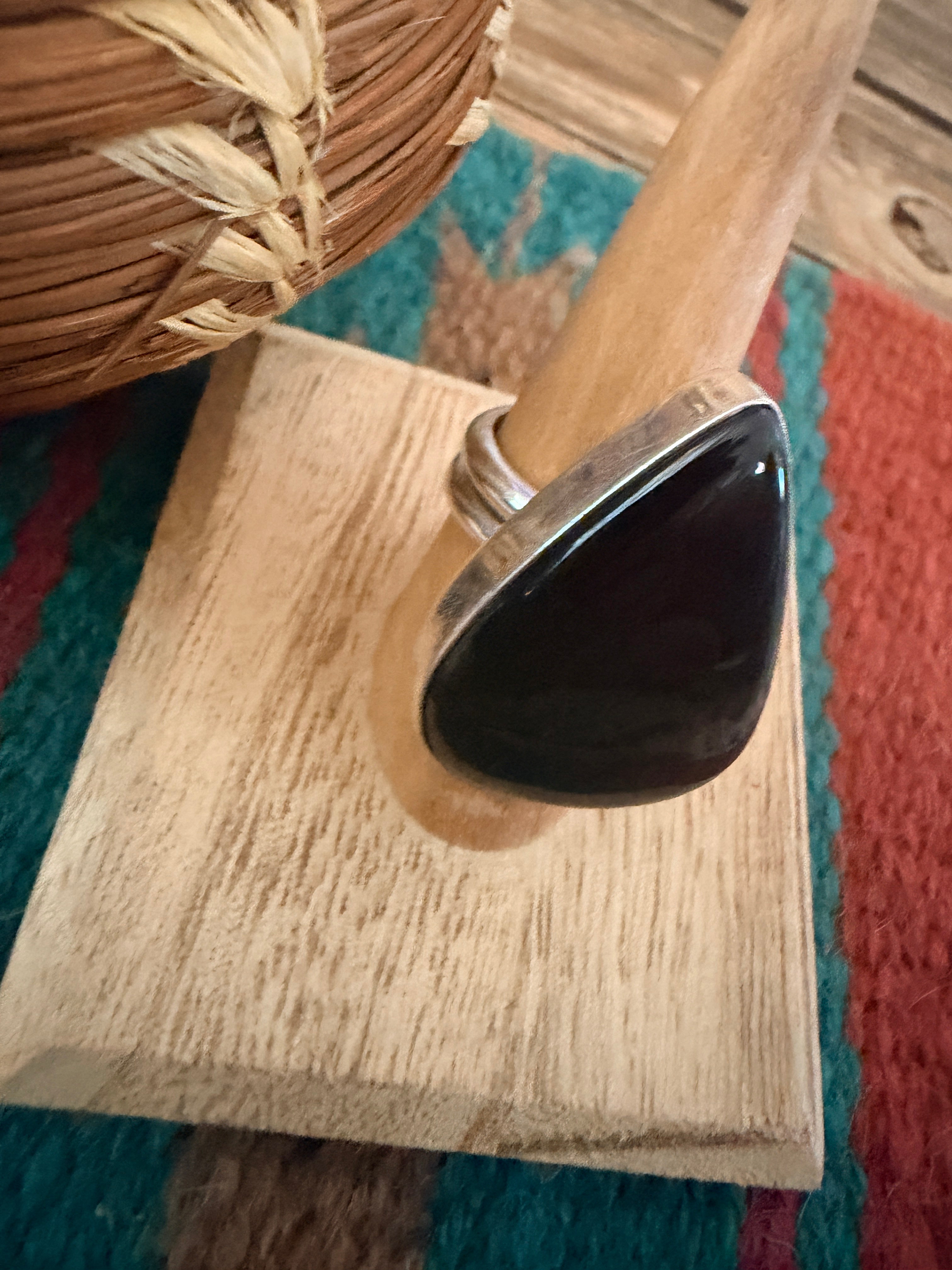 Handcrafted Black Onyx & Sterling Silver Ring Size 6.75
