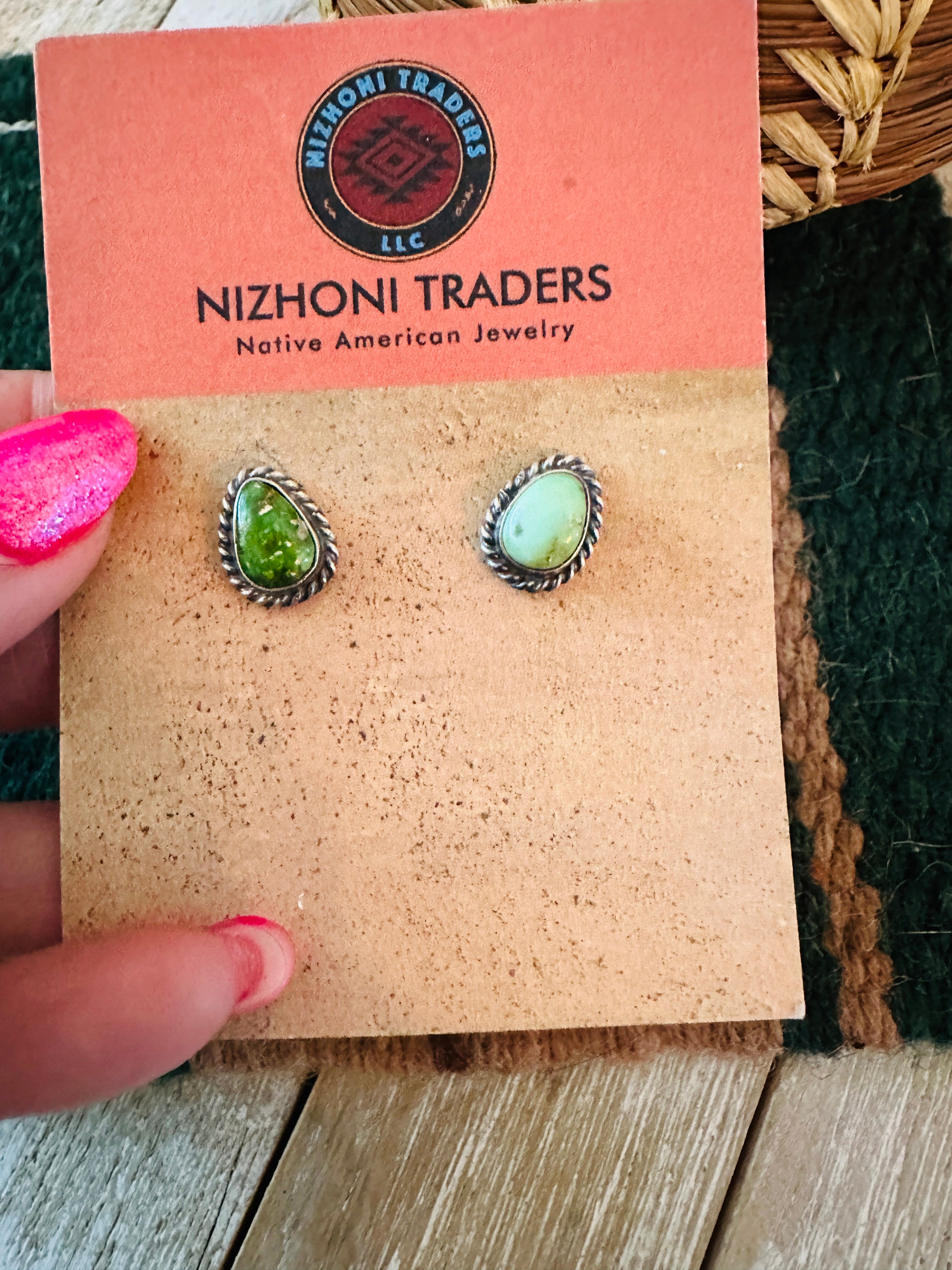 Handcrafted Sonoran Mountain Turquoise & Sterling Silver Teadrop Stud Earrings