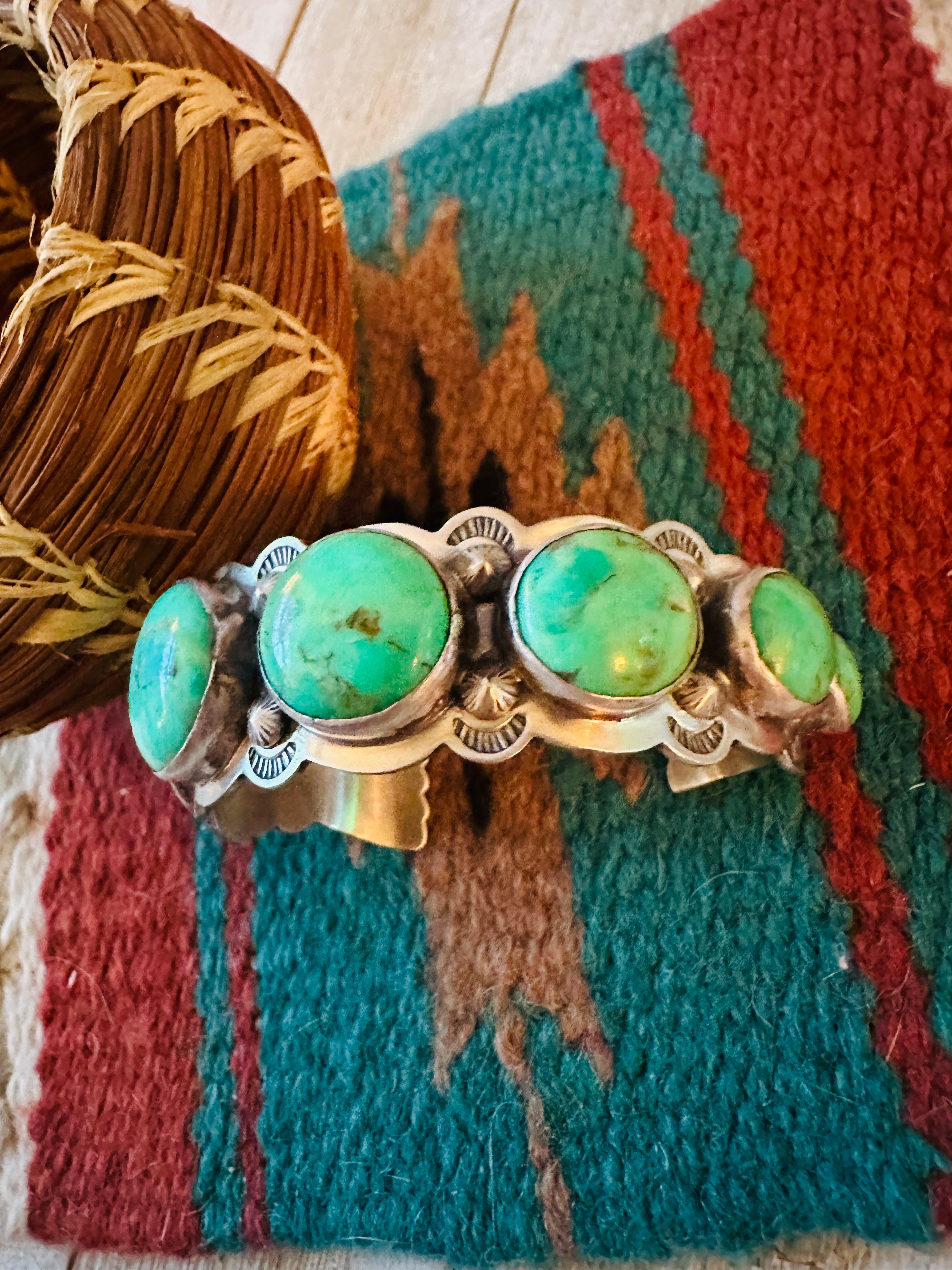 Handcrafted Green Kingman Turquoise & Sterling Silver Cuff Bracelet