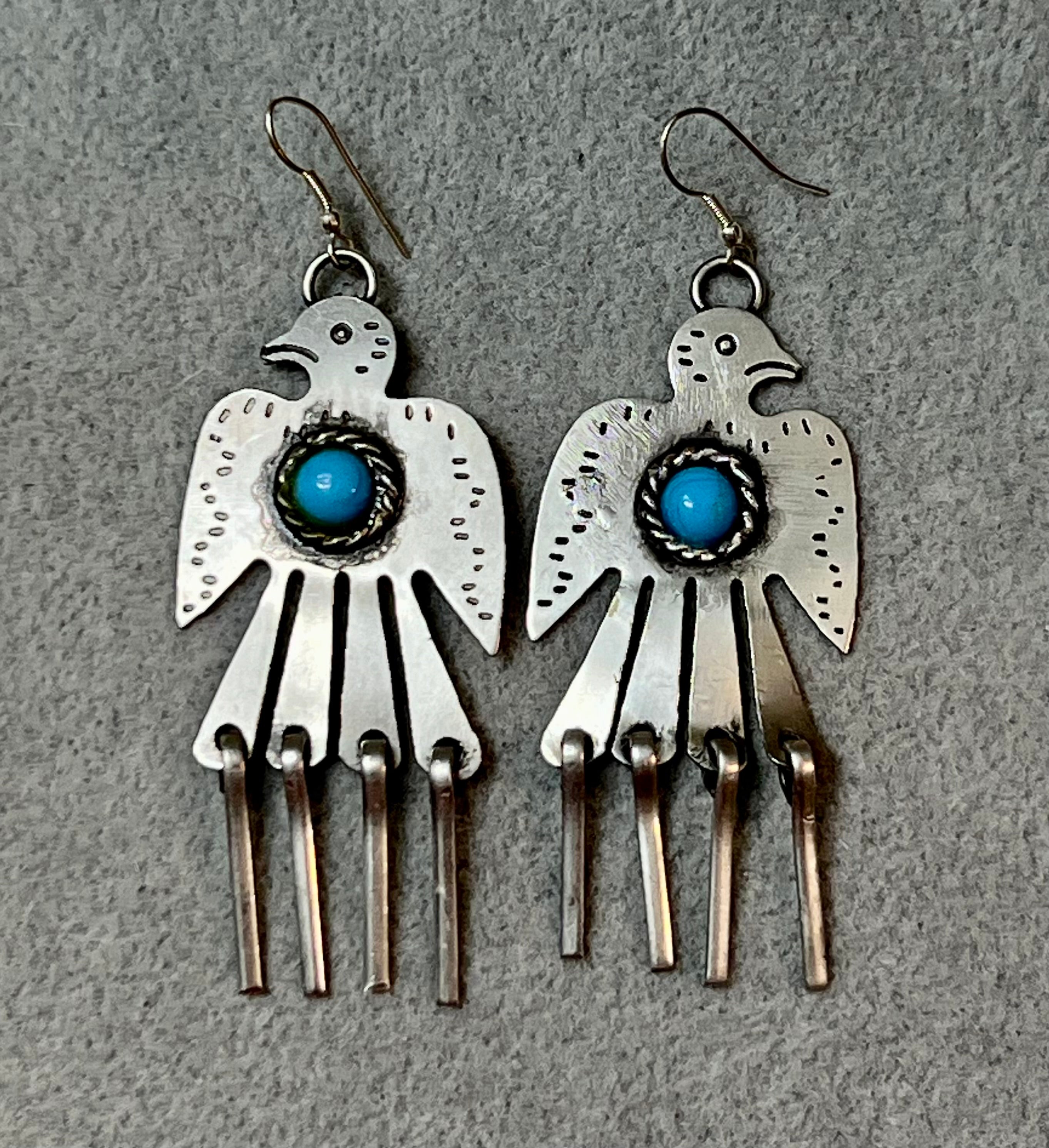 Silver-Plated Thunderbird Earrings with Blue Accent