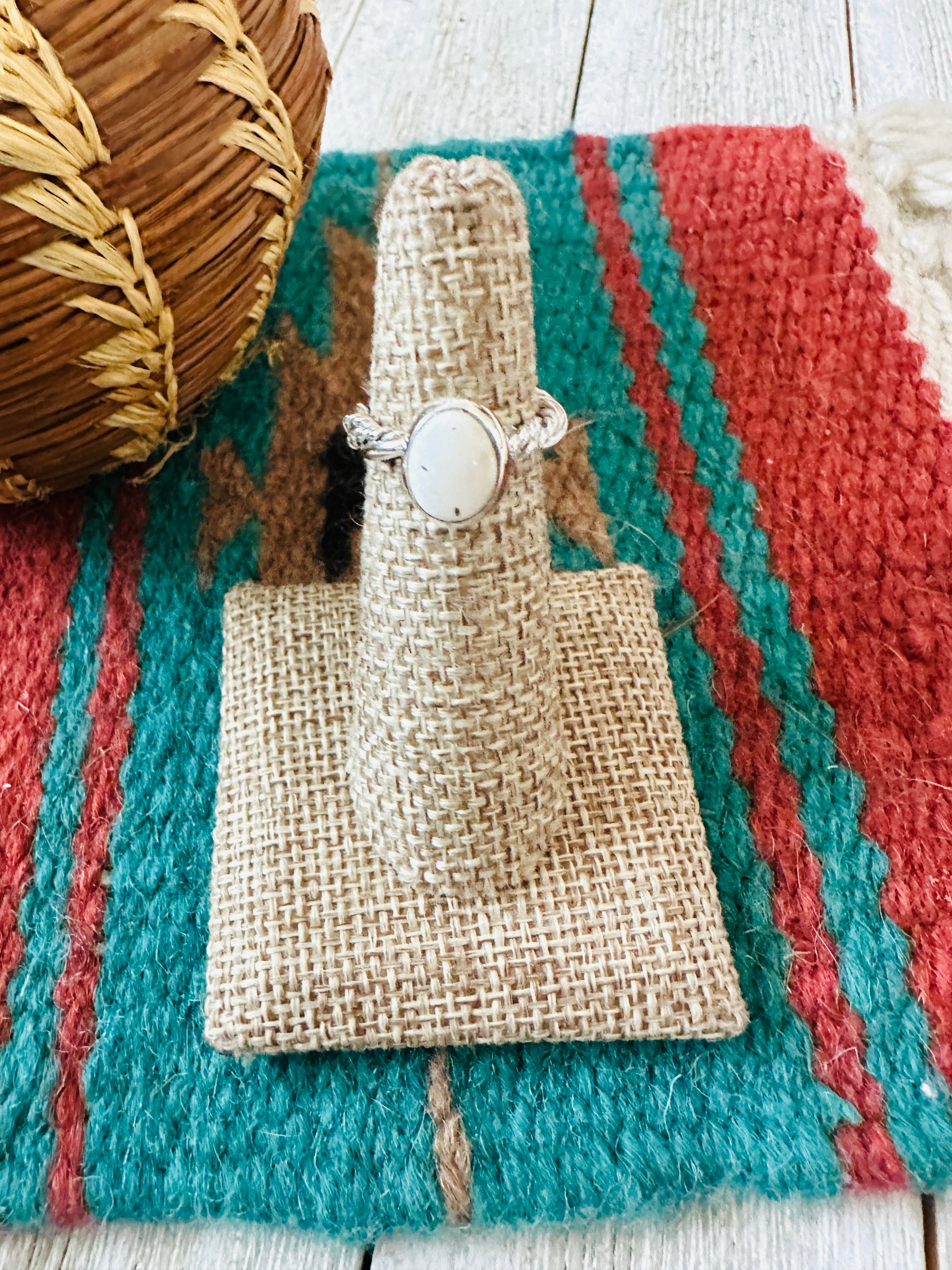 Handcrafted White Buffalo & Twisted Sterling Silver Ring Size 4.5