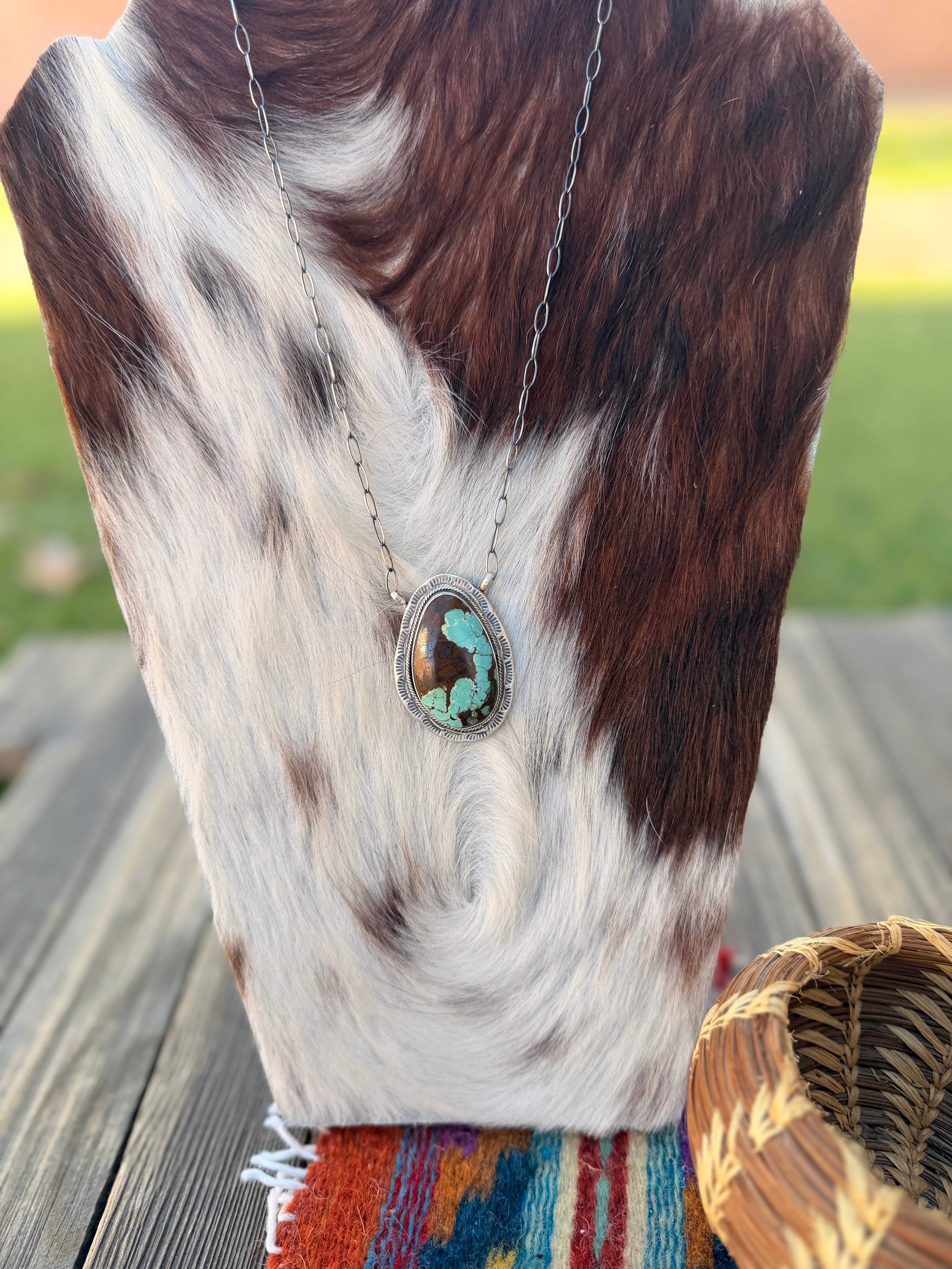 Handcrafted Number 8 Turquoise & Sterling Silver Necklace by Cordell Platero