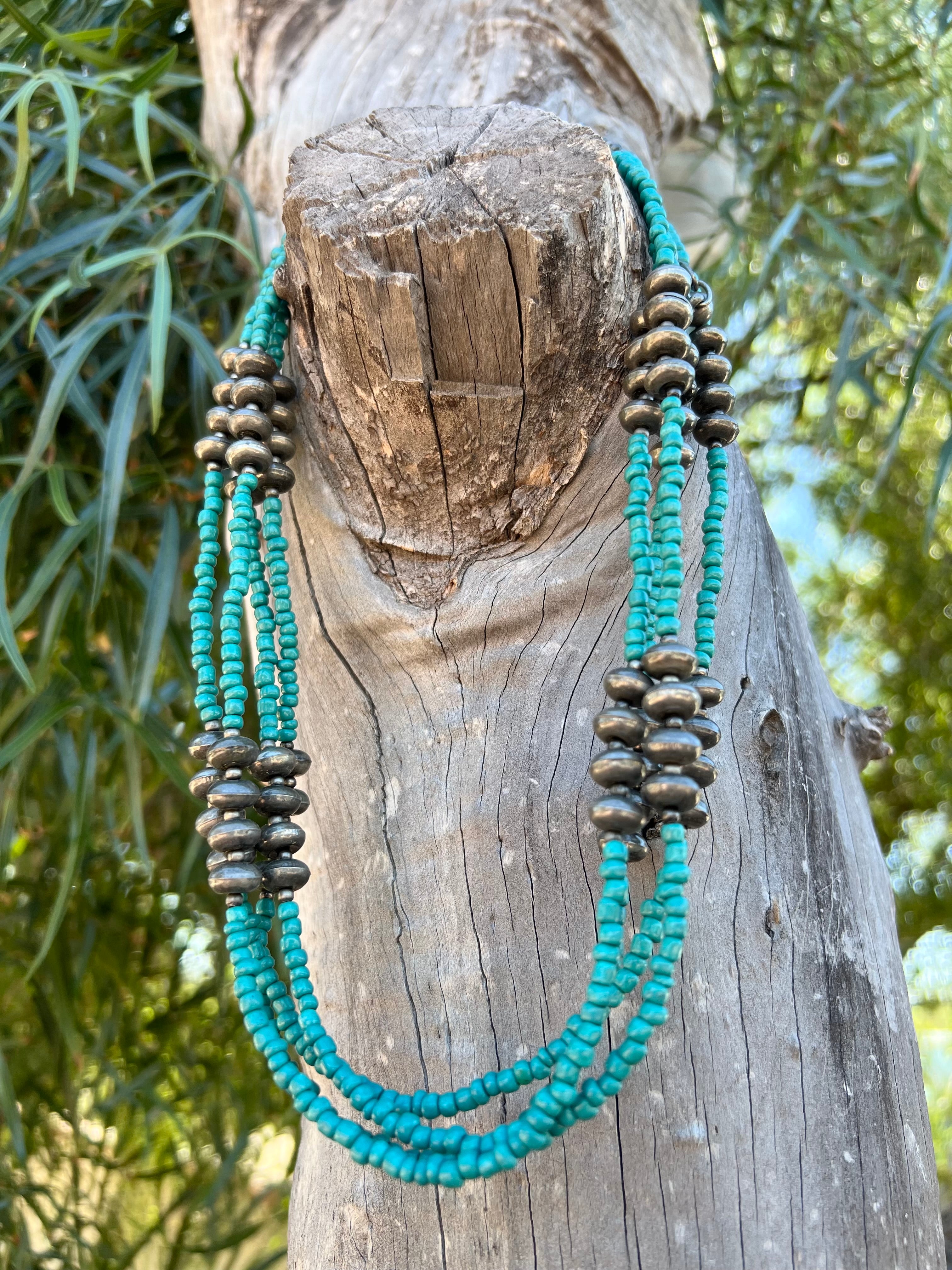Vintage 4 Strand Turquoise Colored Beaded Necklace