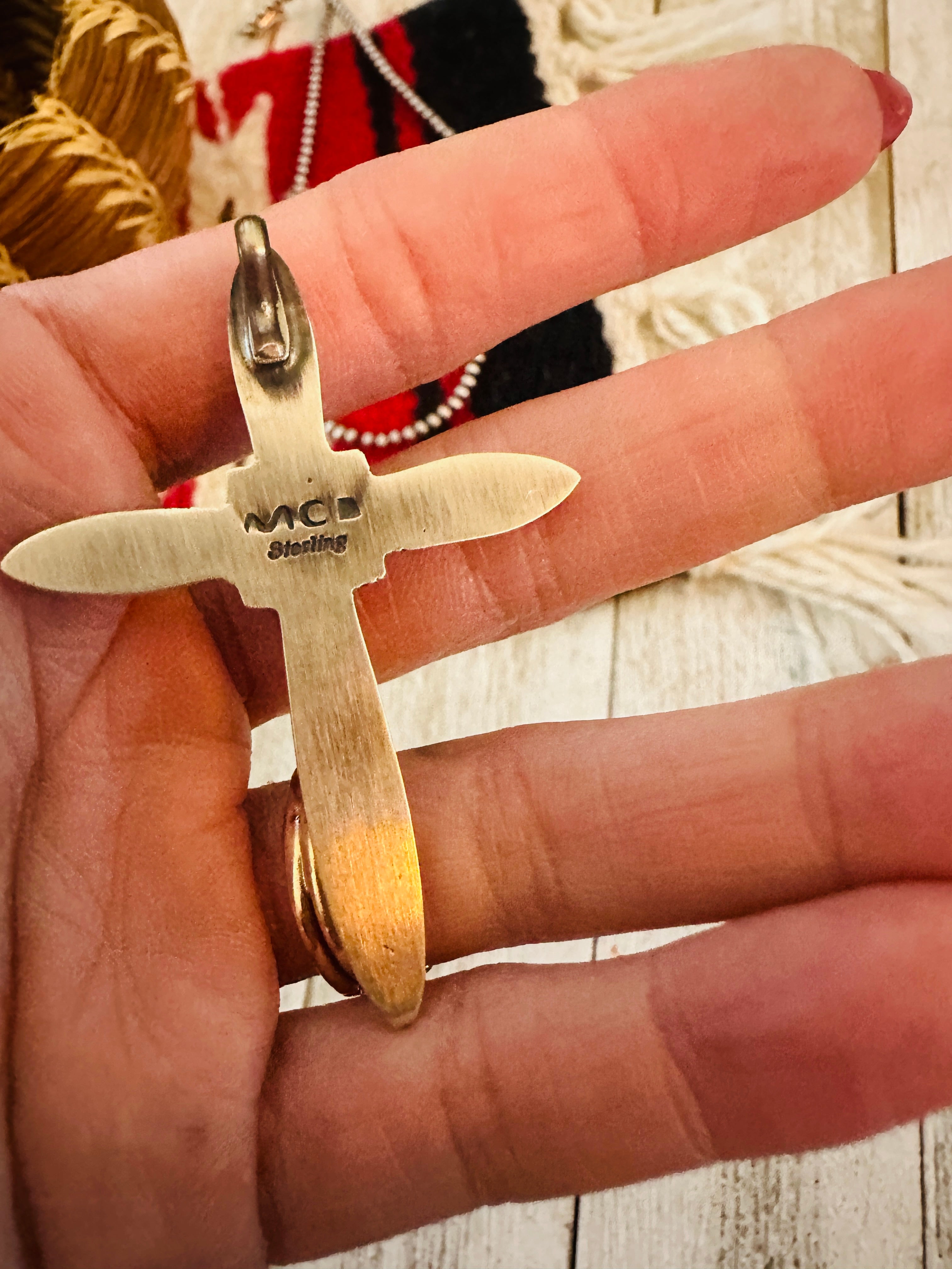 Handcrafted Sterling Silver & Turquoise Cross Pendant by Martha Cayatineto