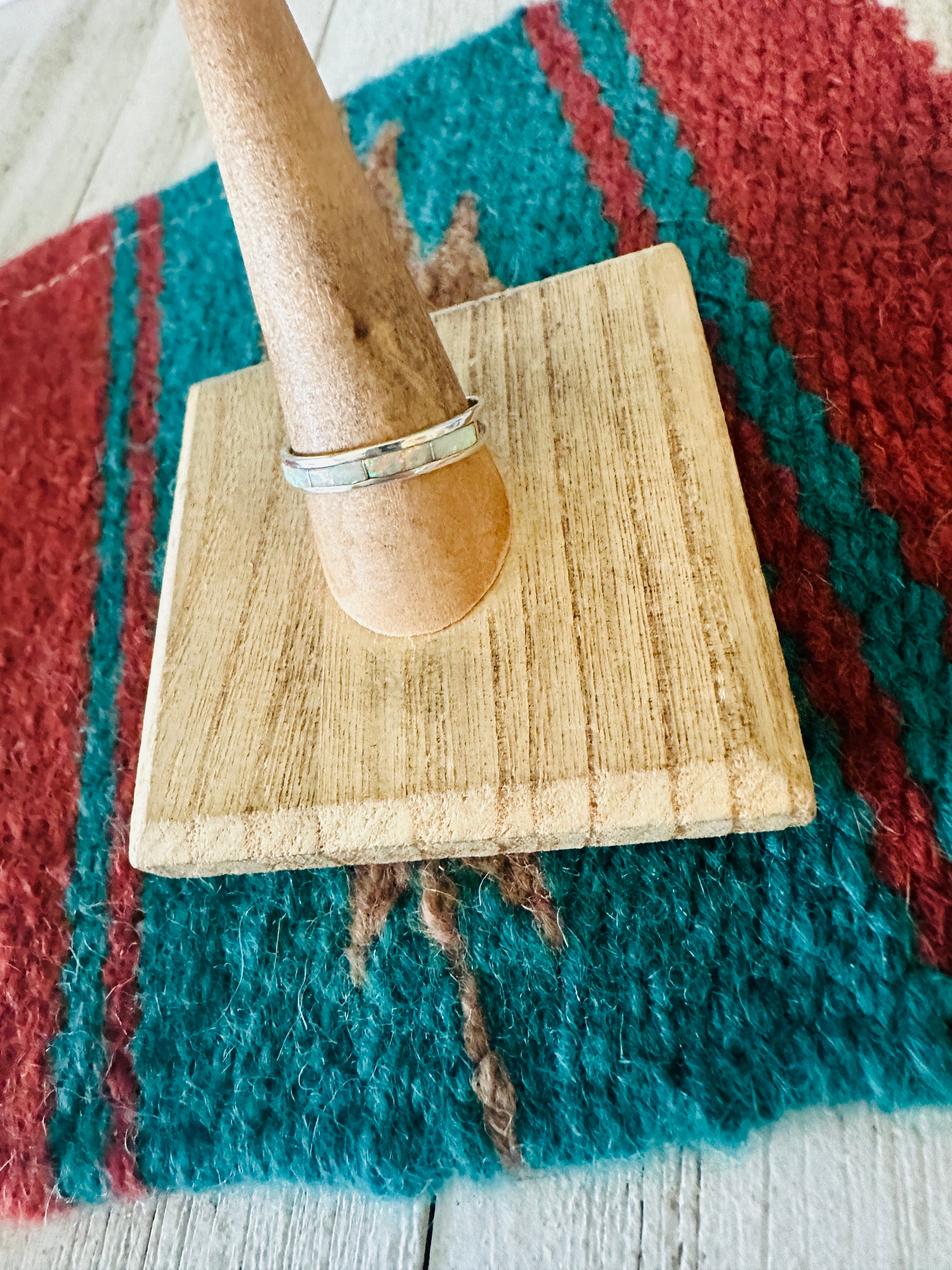 Handcrafted Sterling Silver & White Opal Inlay Band Ring