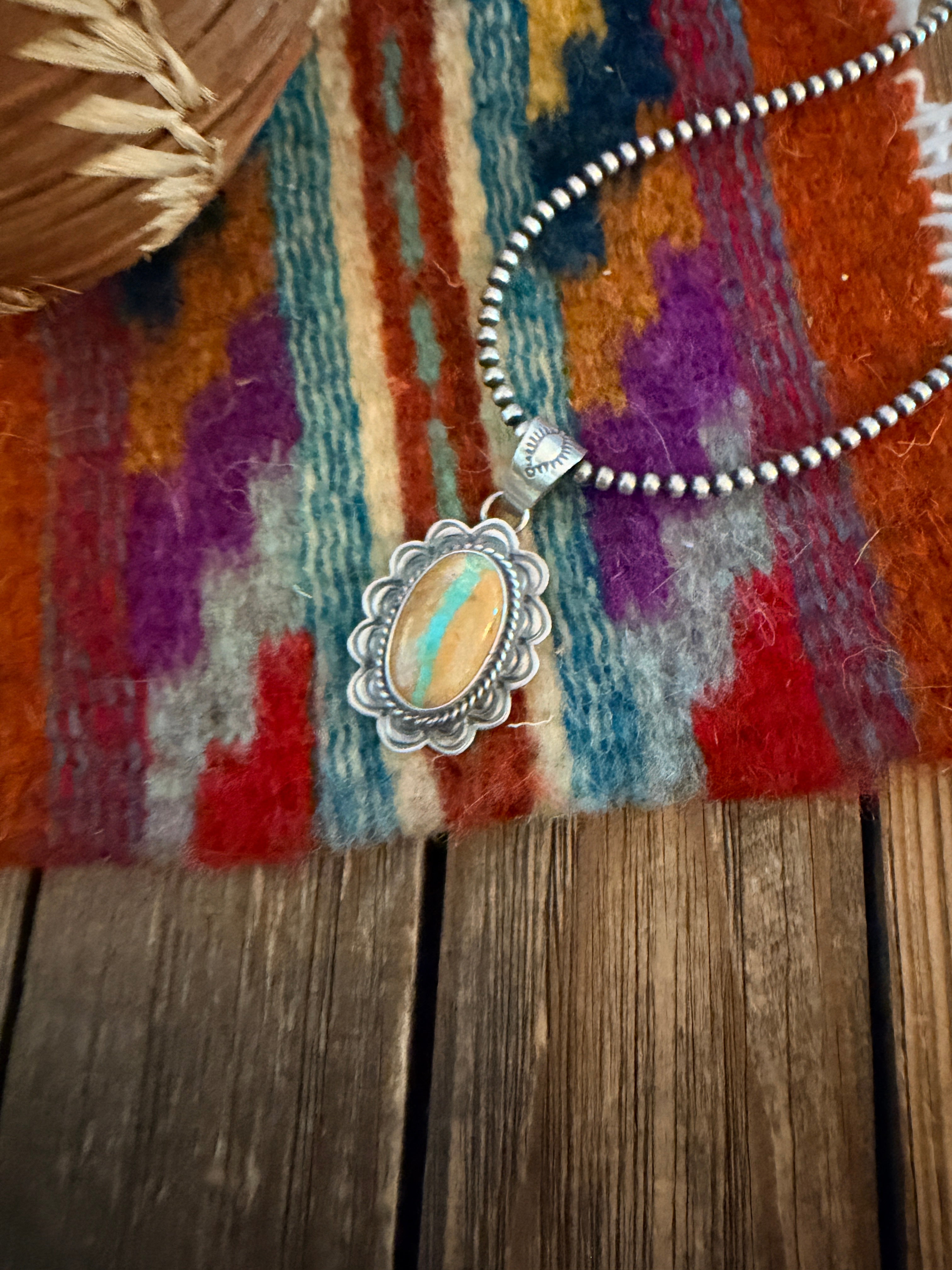 Handcrafted Sterling Silver & Royston Ribbon Turquoise Pendant by David Skeets