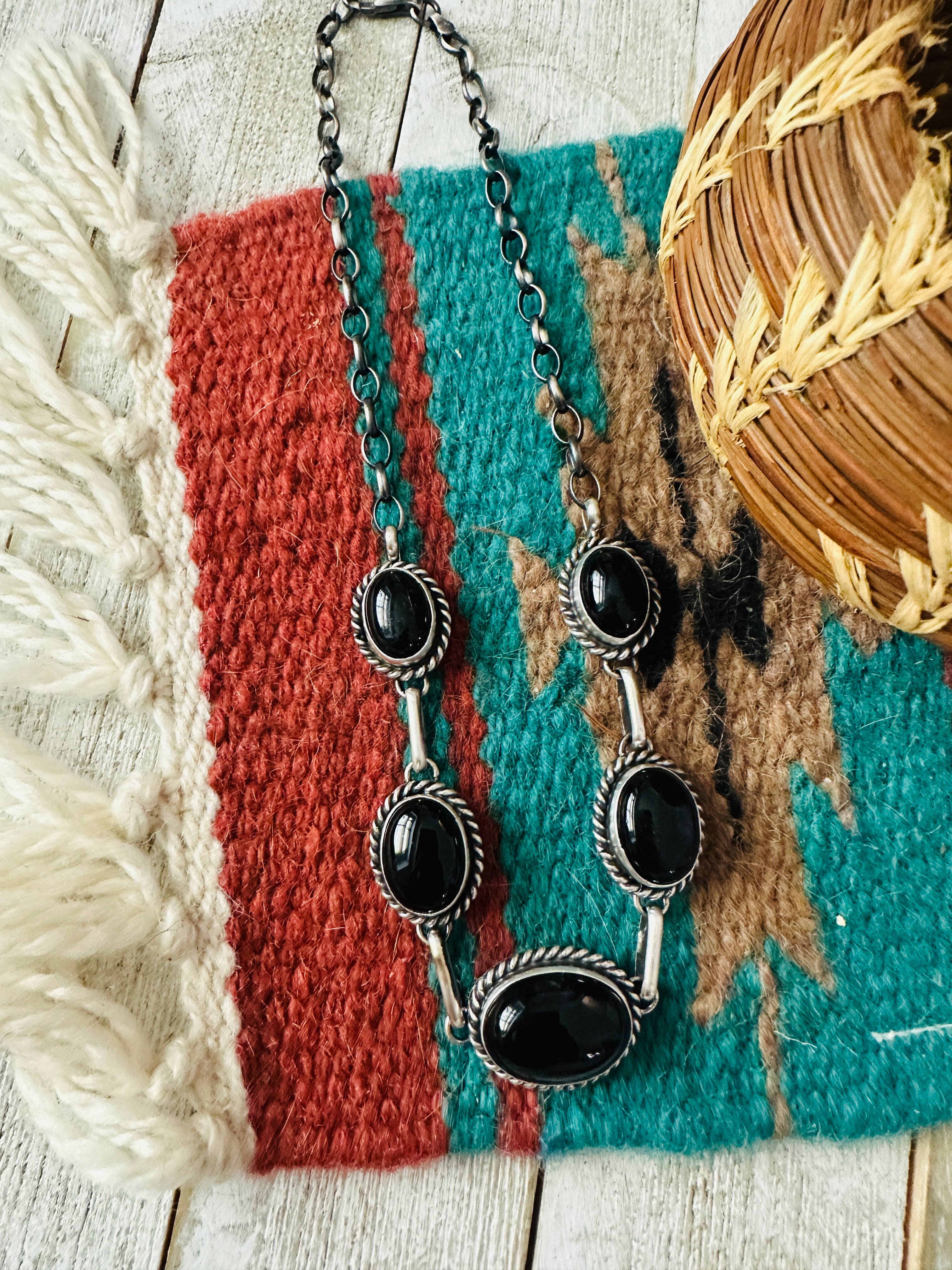 Handcrafted Black Onyx & Sterling Silver Necklace on