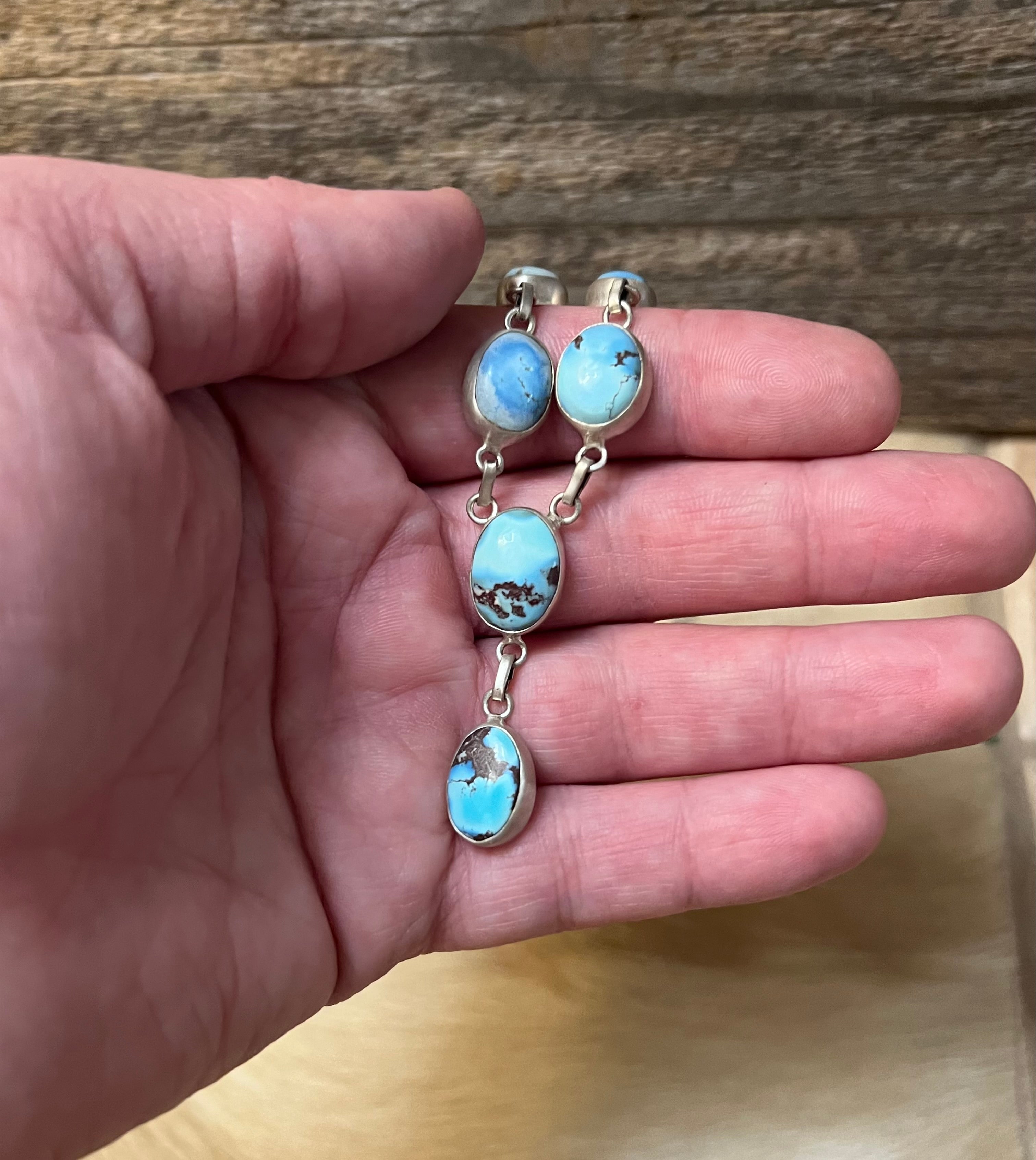 Handmade Golden Hills Turquoise & Sterling Silver Drop Necklace