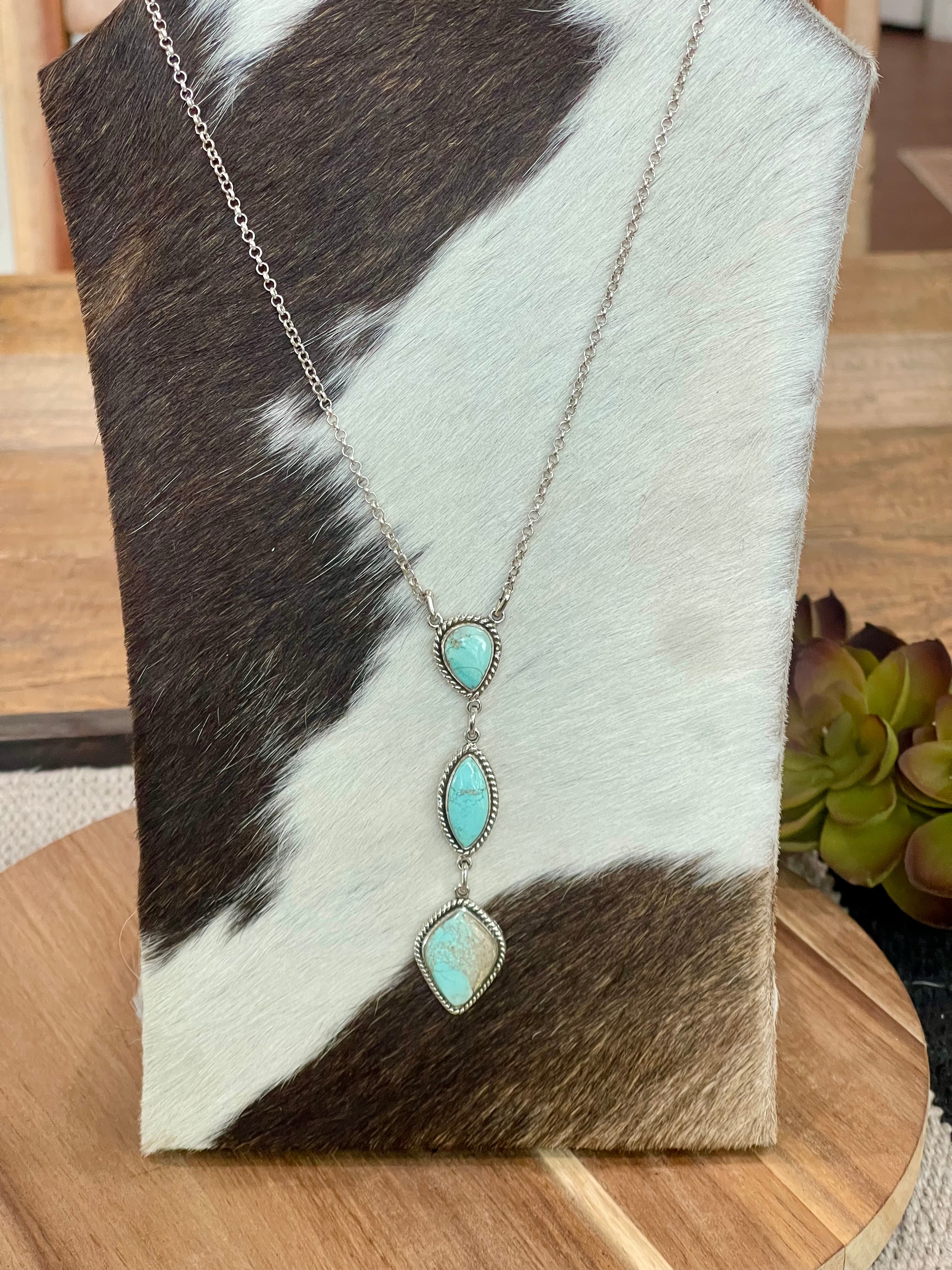 Handmade Sterling Silver & Carico Lake Turquoise Drop Necklace