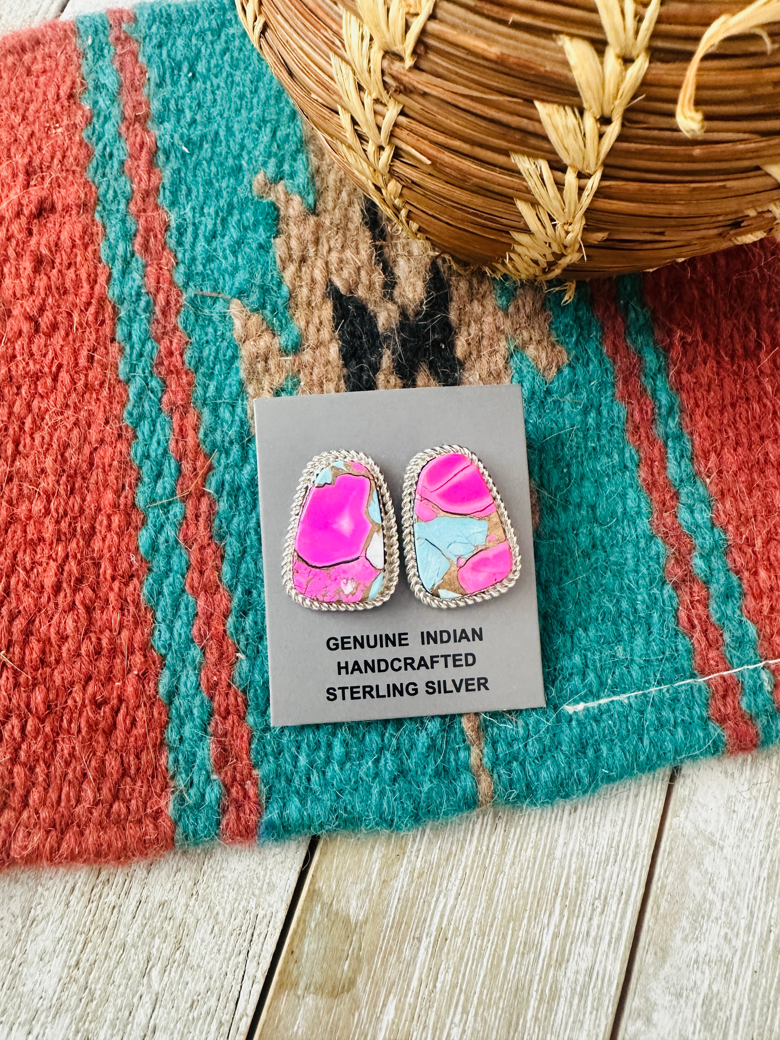 Handcrafted Cotton Candy and Sterling Silver Post Earrings