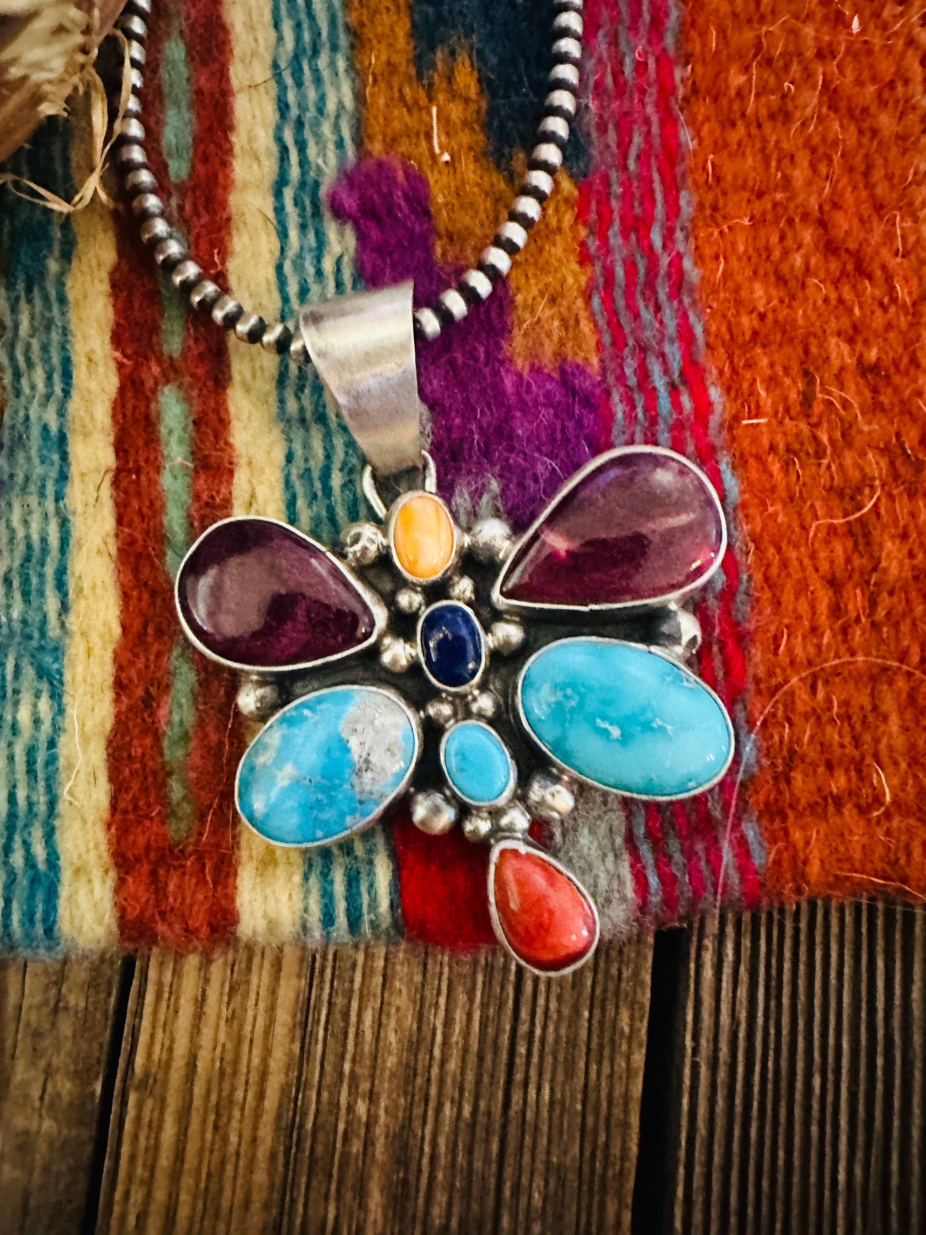 Handcrafted Sterling Silver & Multi Stone Dragonfly Pendant by Travis Jim