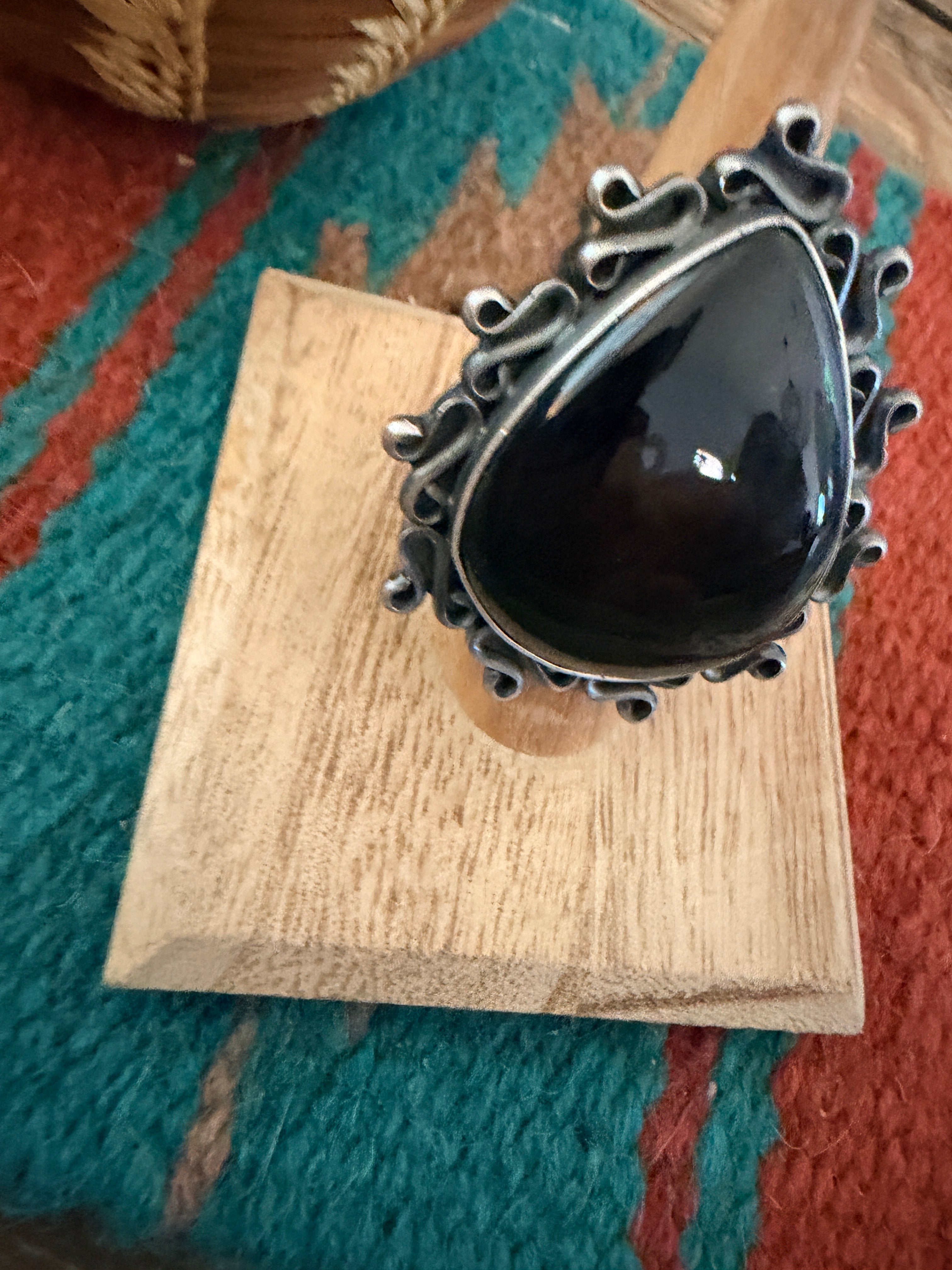 Handcrafted Black Onyx & Sterling Silver Ring Size 6.25