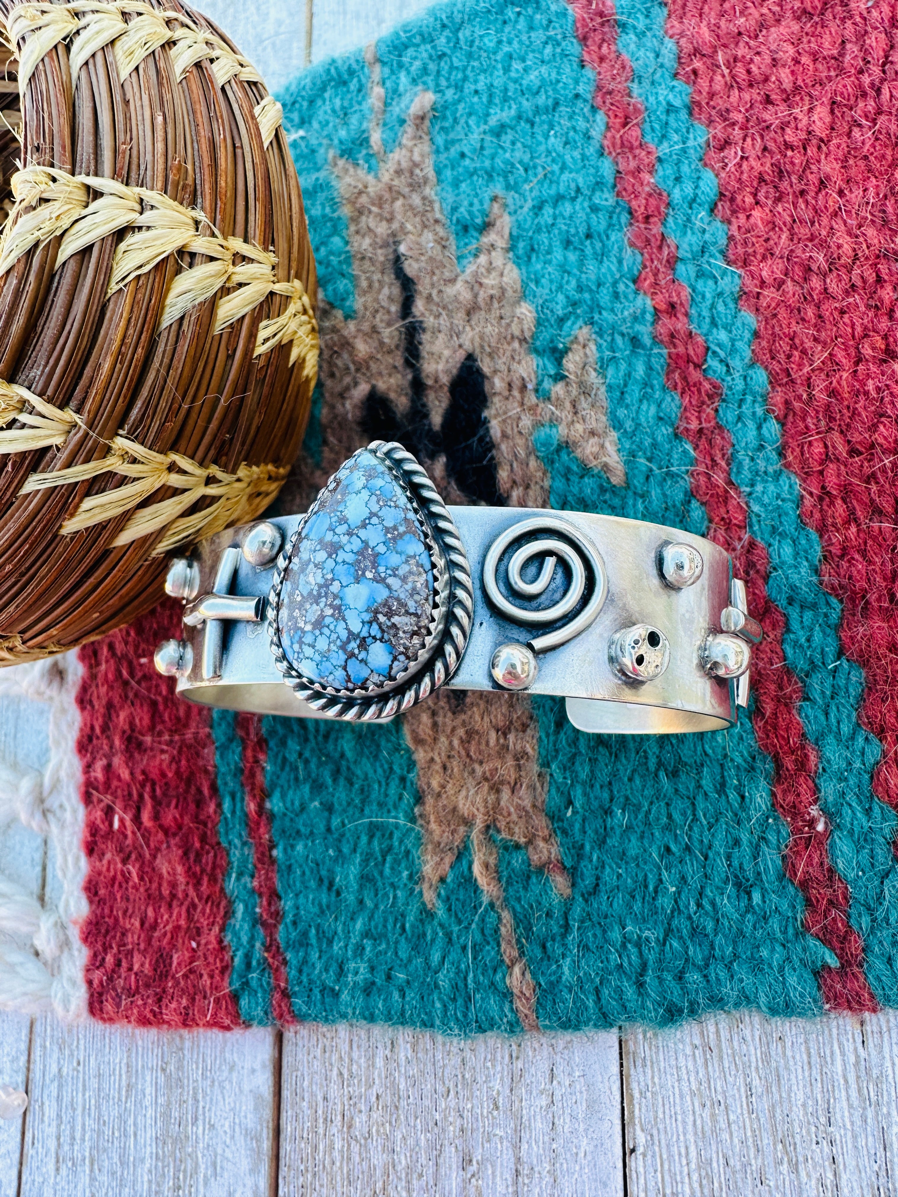 Handcrafted Sterling Silver & Golden Hills Turquoise Cuff Bracelet by Delbert Santos