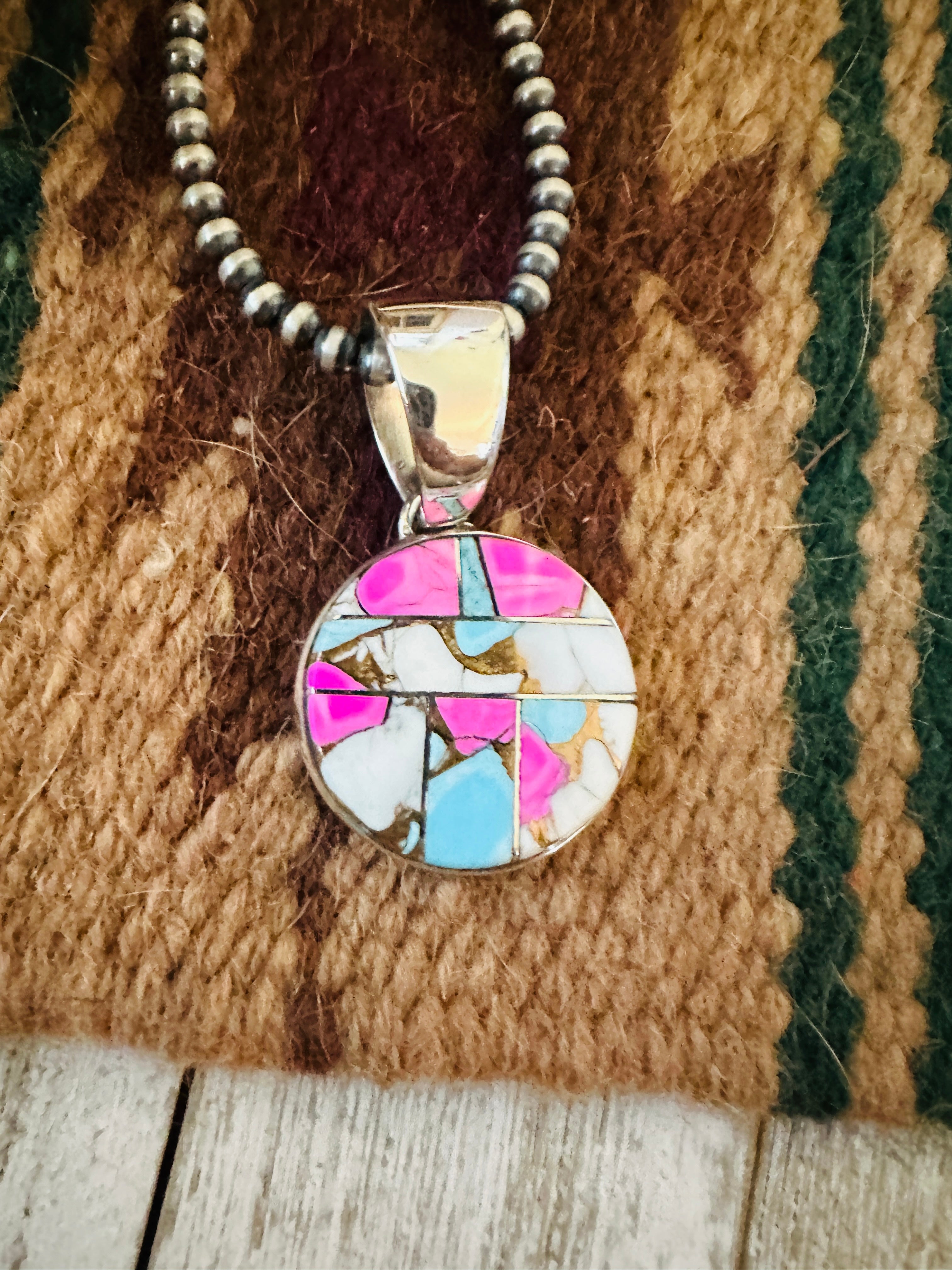 Handcrafted Cotton Candy & Sterling Silver Inlay Pendant