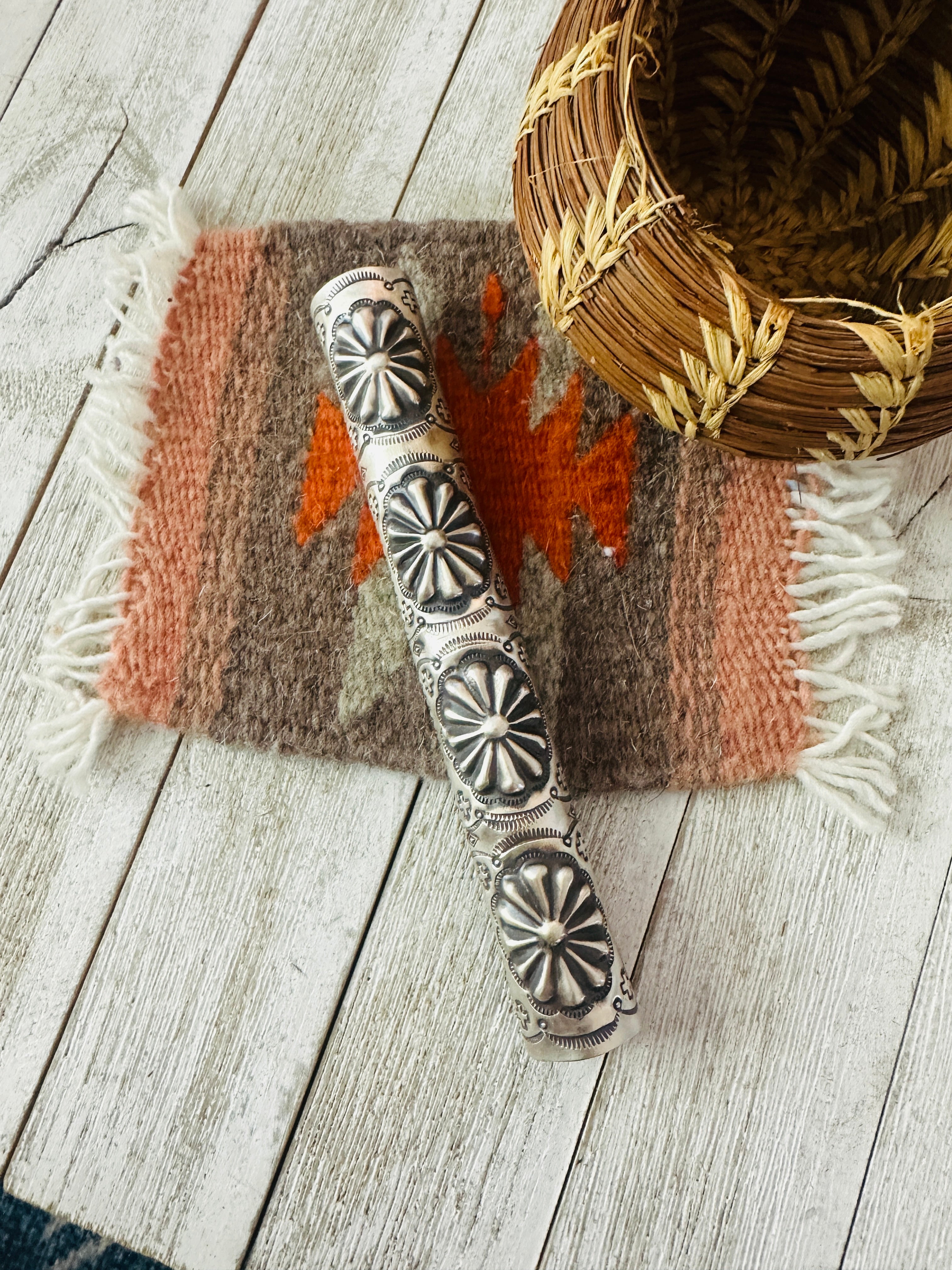 Handcrafted Turquoise & Sterling Silver Hand Stamped Ponytail Accessory