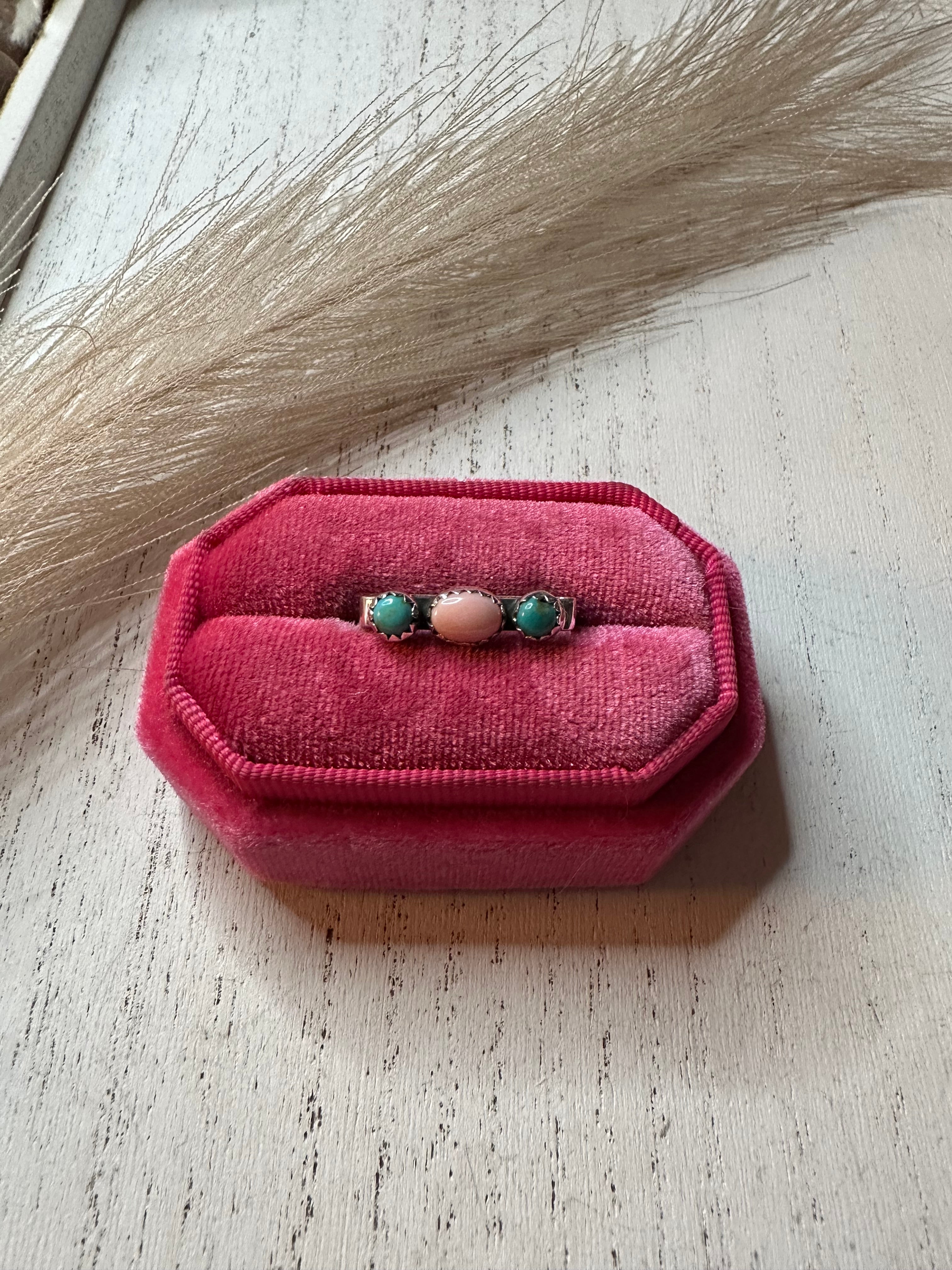 Nizhoni Pink Conch, Turquoise & Sterling Silver Handmade Watch Charm
