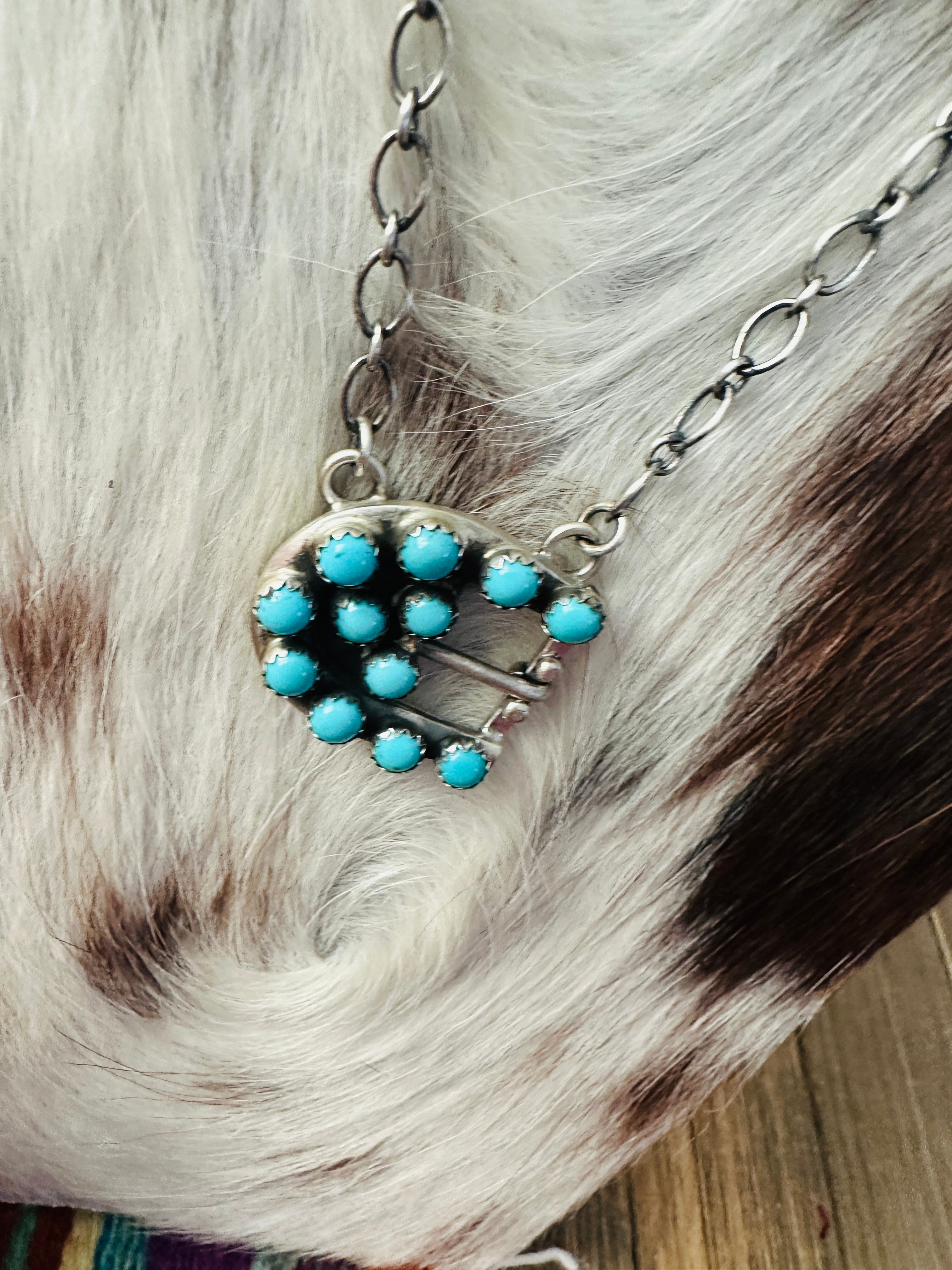 Handcrafted Turquoise & Sterling Silver Belt Buckle Necklace by Russell Sam