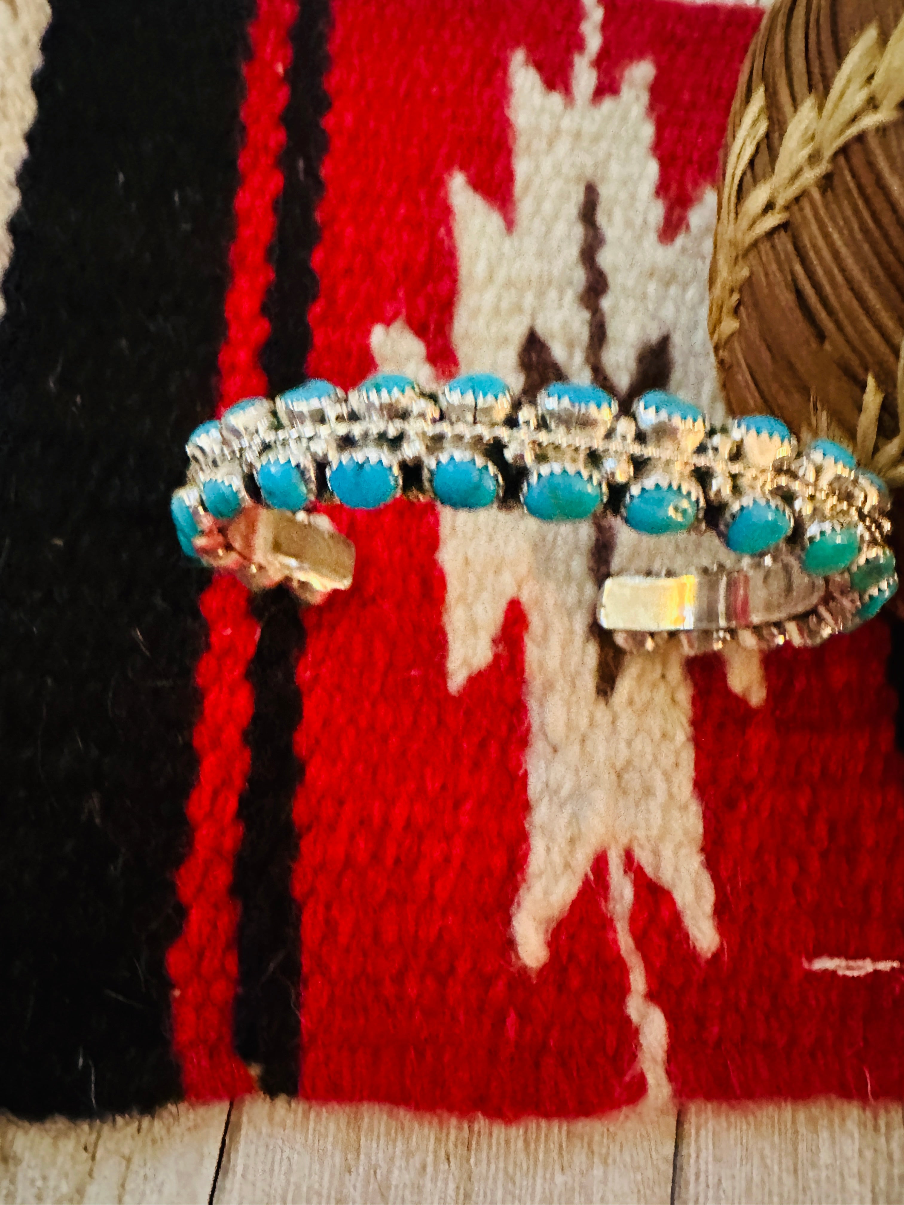 Turquoise Double Row Cluster Cuff Bracelet /
