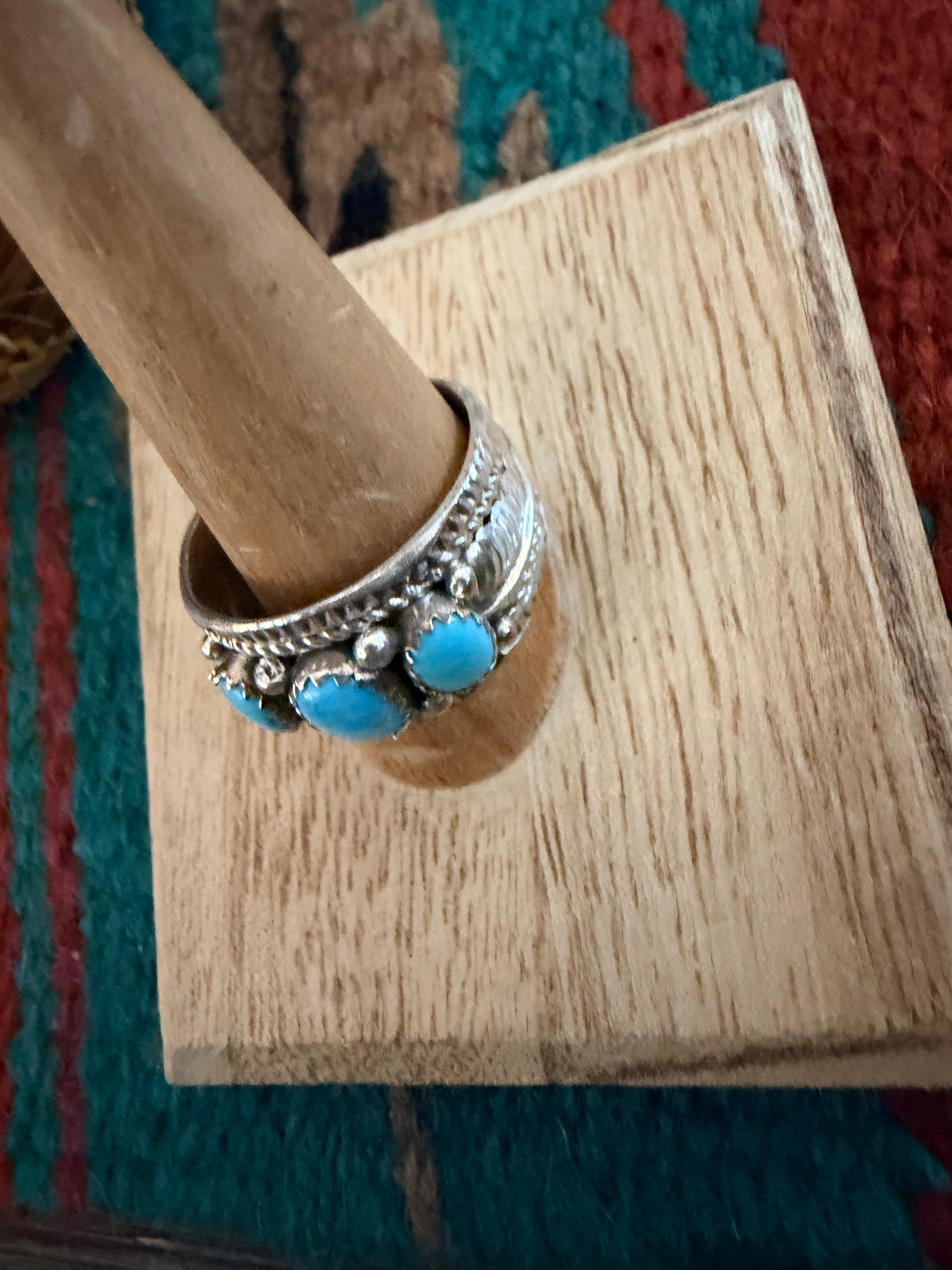 Handcrafted Turquoise & Sterling Silver Band Ring Size 11