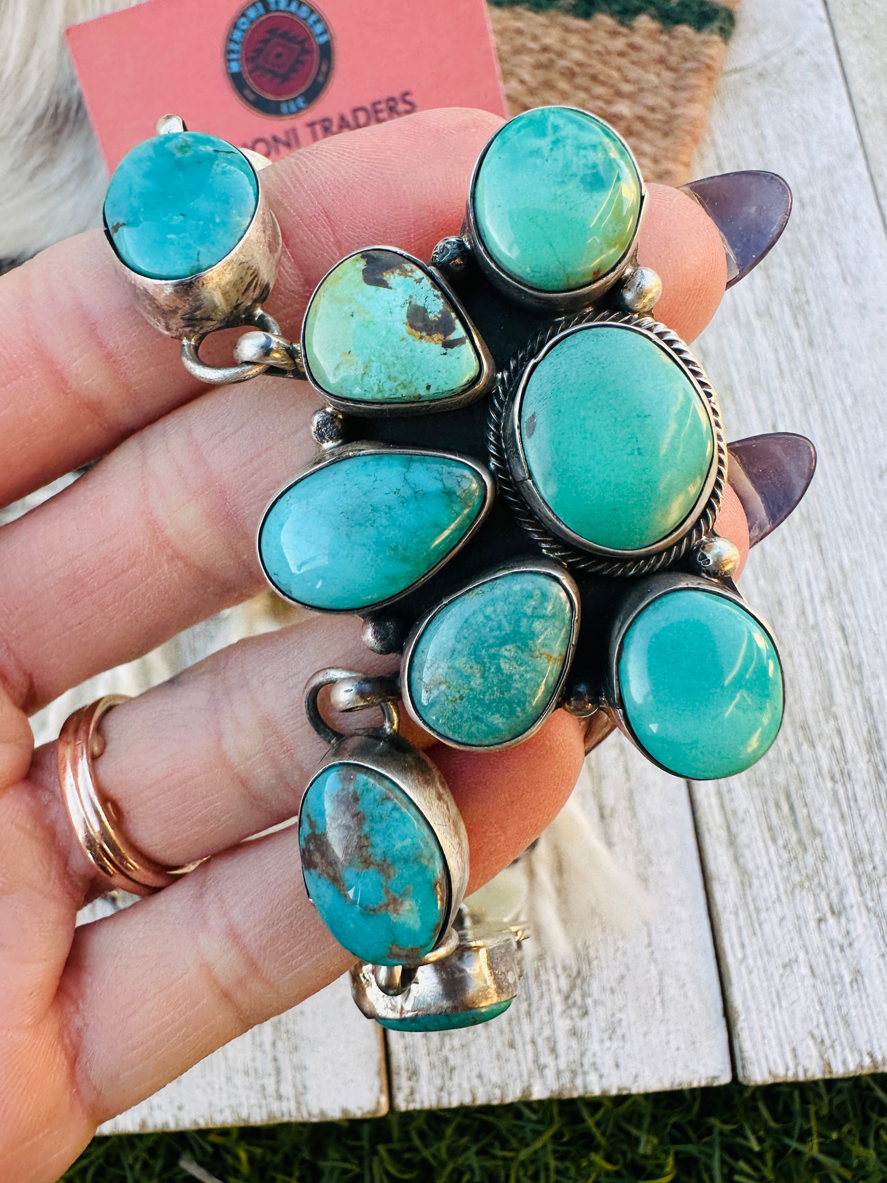 Handcrafted Turquoise & Sterling Silver Cluster Necklace and Earring Set by Ella Peter