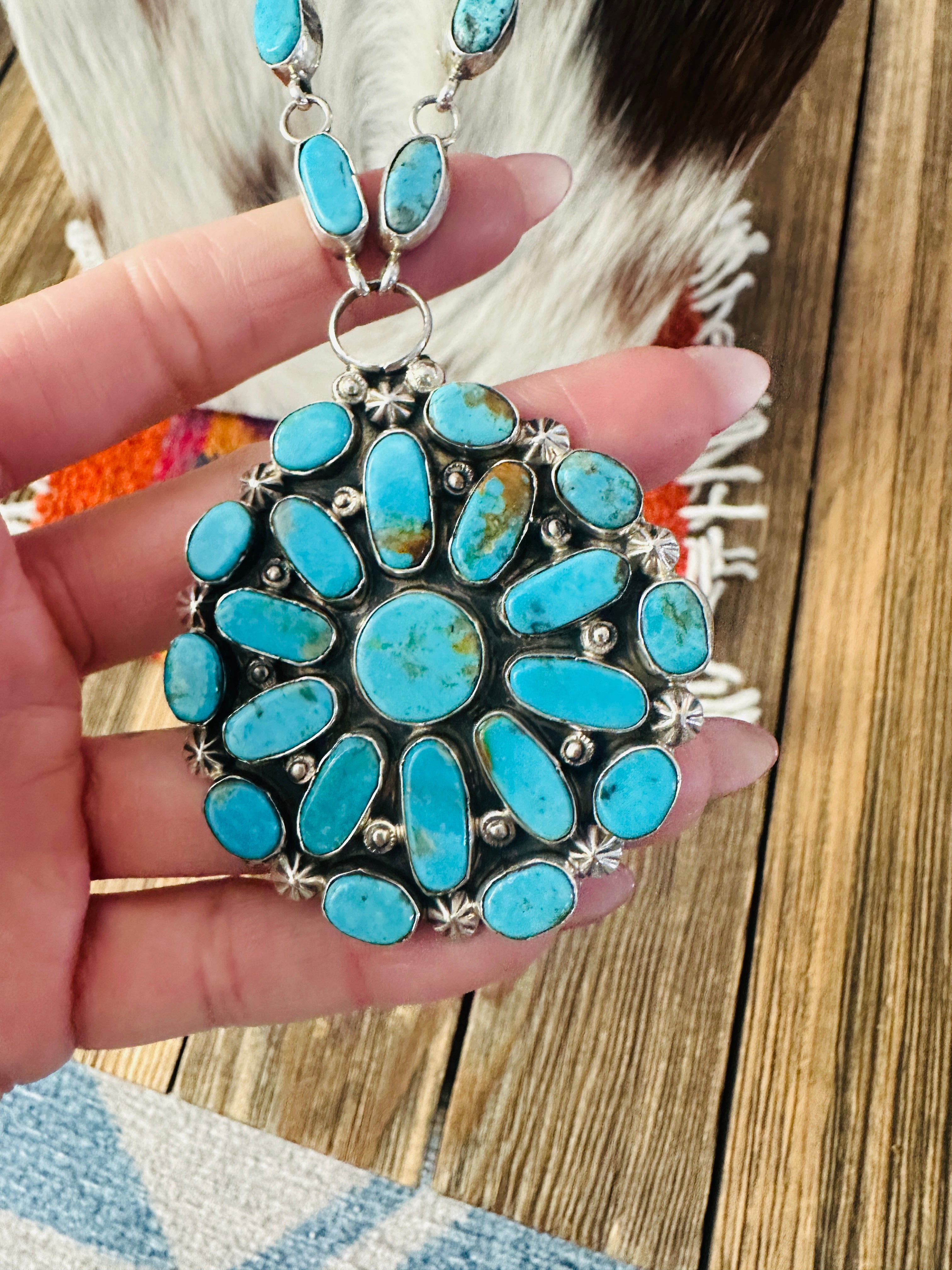 Handcrafted Turquoise & Sterling Silver Cluster Necklace by Jacqueline Silver