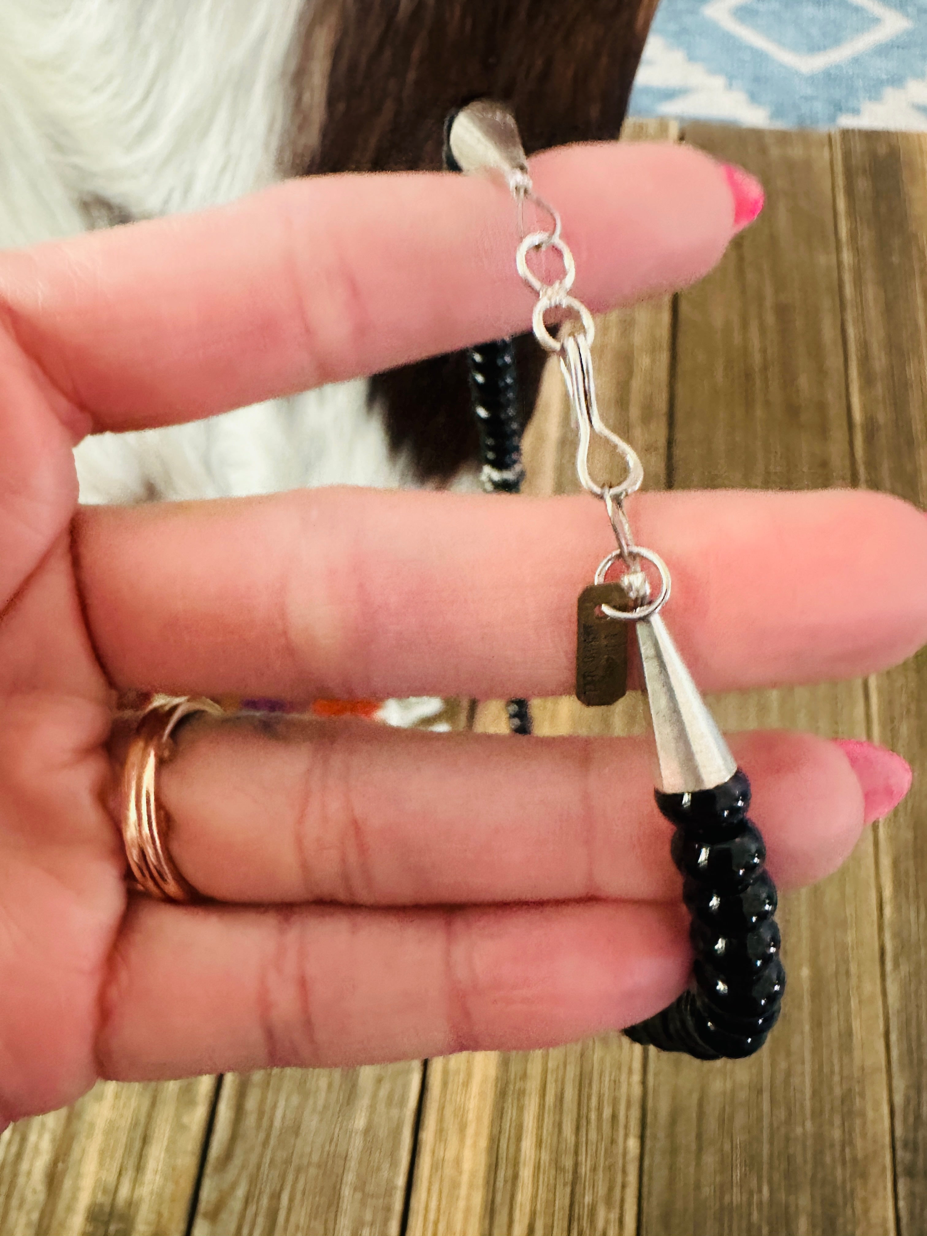 Handcrafted Black Onyx & Sterling Silver Beaded 18” Necklace by T & R Singer