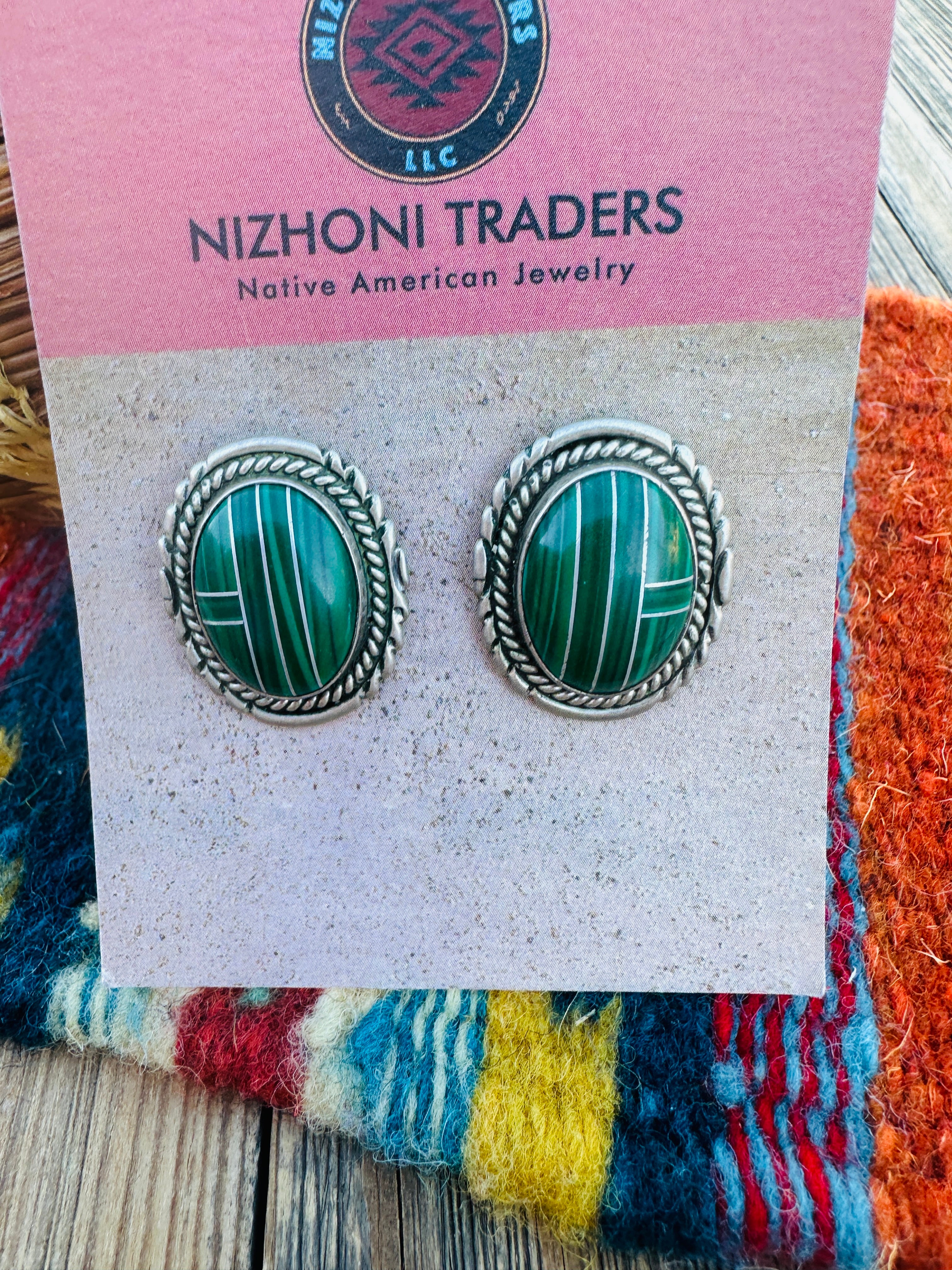 Handcrafted Old Pawn Sterling Silver & Malachite Inlay Post Earrings